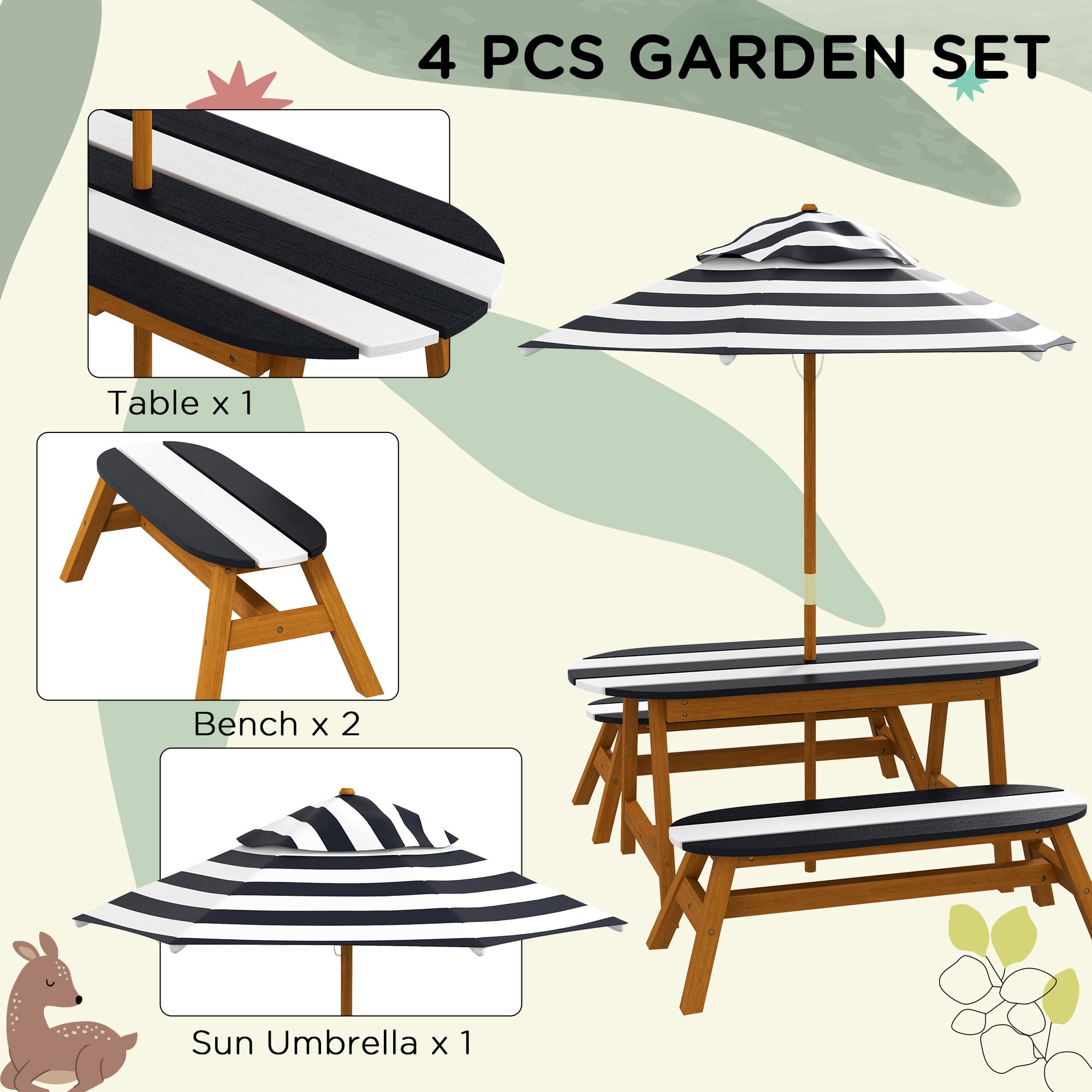 Kids Picnic Table Set with Umbrella