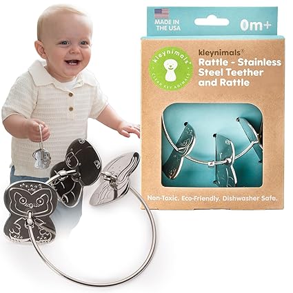 USA Stainless Steel Baby Rattle, Teether, Teething Bracelet & Fidget