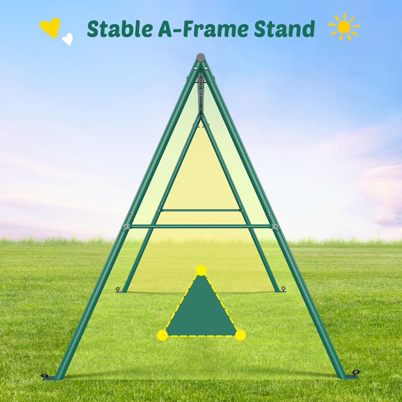 440lbs Capacity 2-Seat Outdoor Swing Set with A-Frame Metal Stand