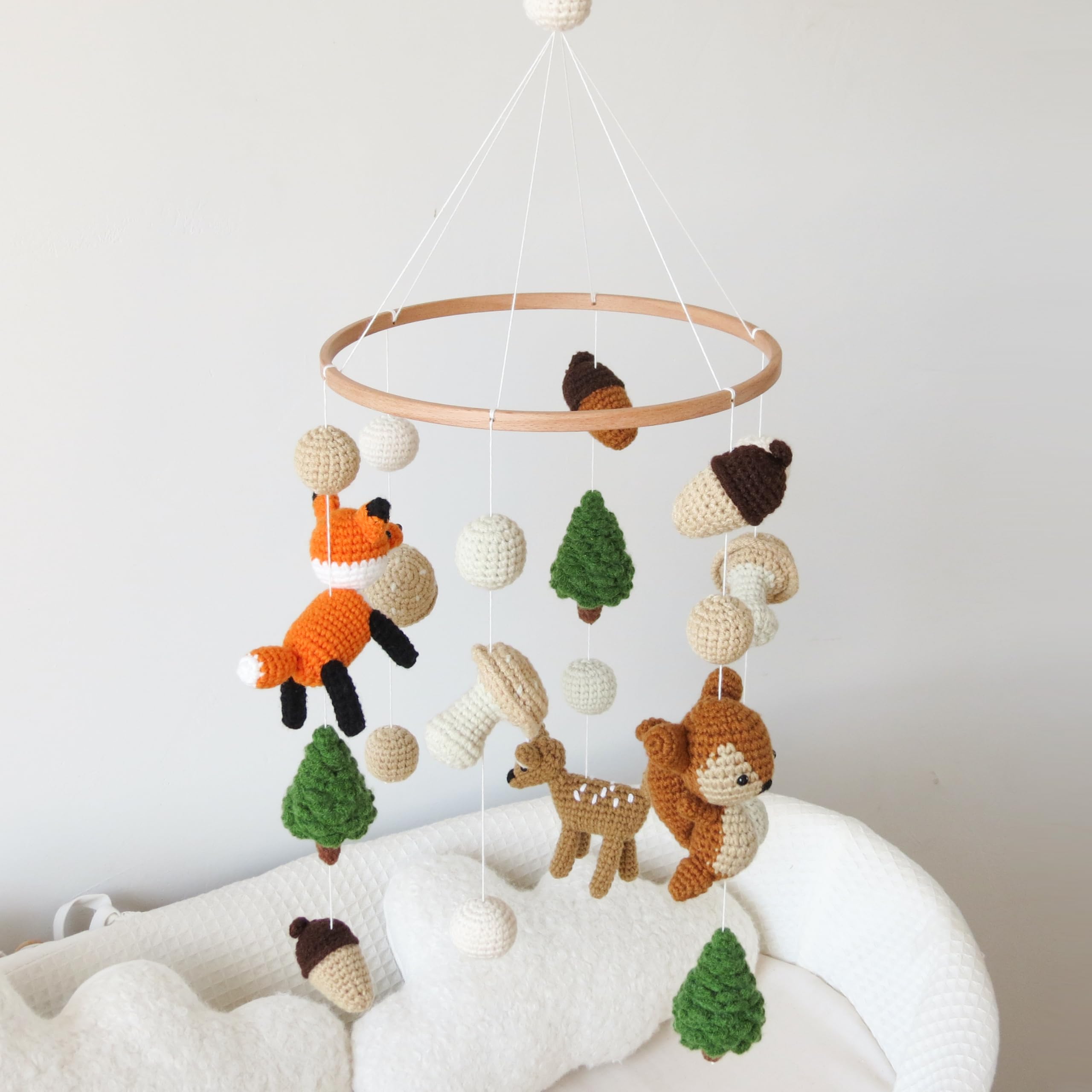 Woodland Mobile for Crib Forest Baby Crib Mobile for Boys Girls Crocheted Animals