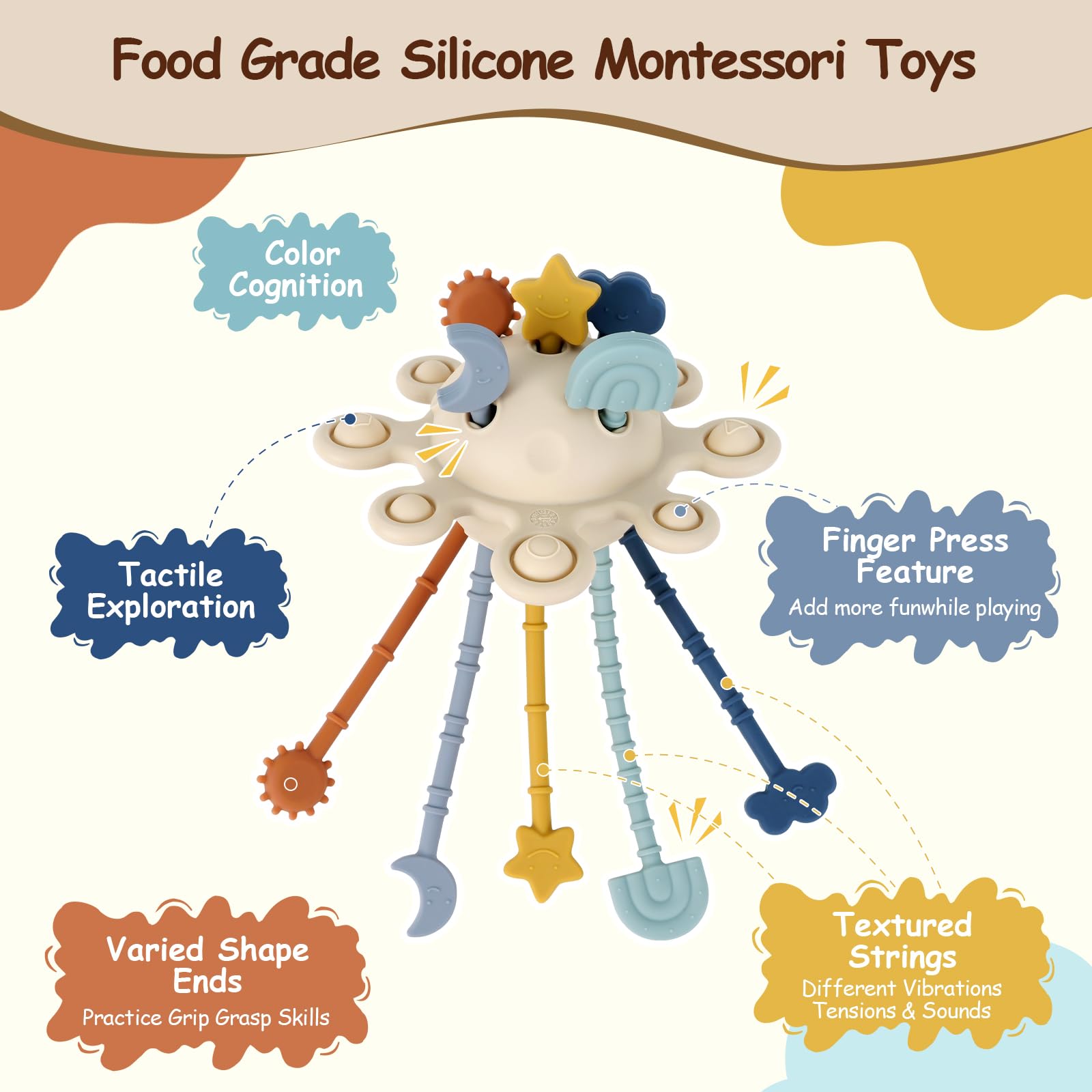 Baby Gift Set,Montessori Learning Toys Set- Silicone Sensory Toys