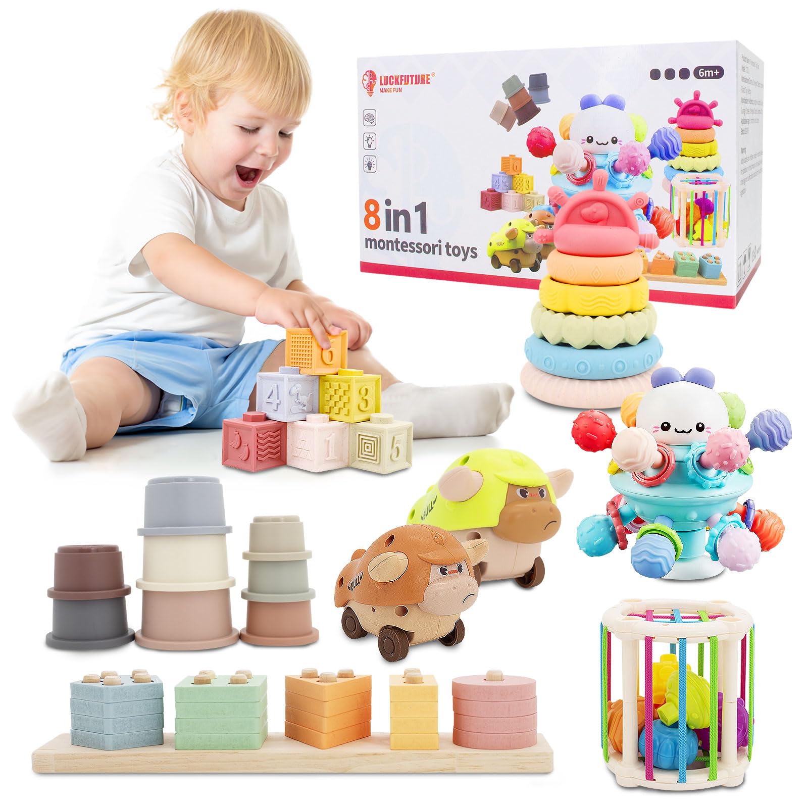 Baby Toys 6 to 18 Months, 8 in 1 Montessori Toy Set, Educational Learning Toy