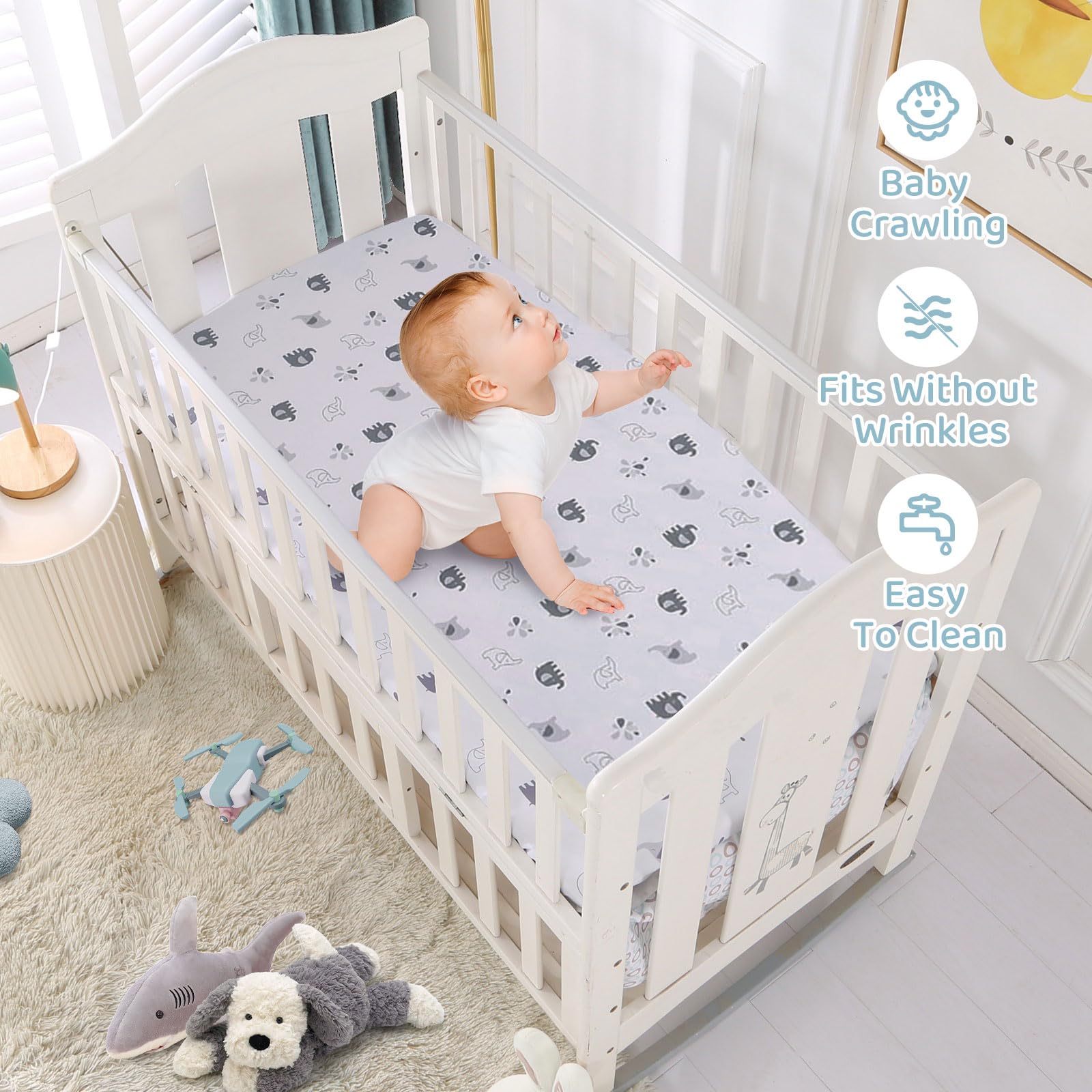 Elephant Crib Bedding Set for Boys Gray 3 Piece