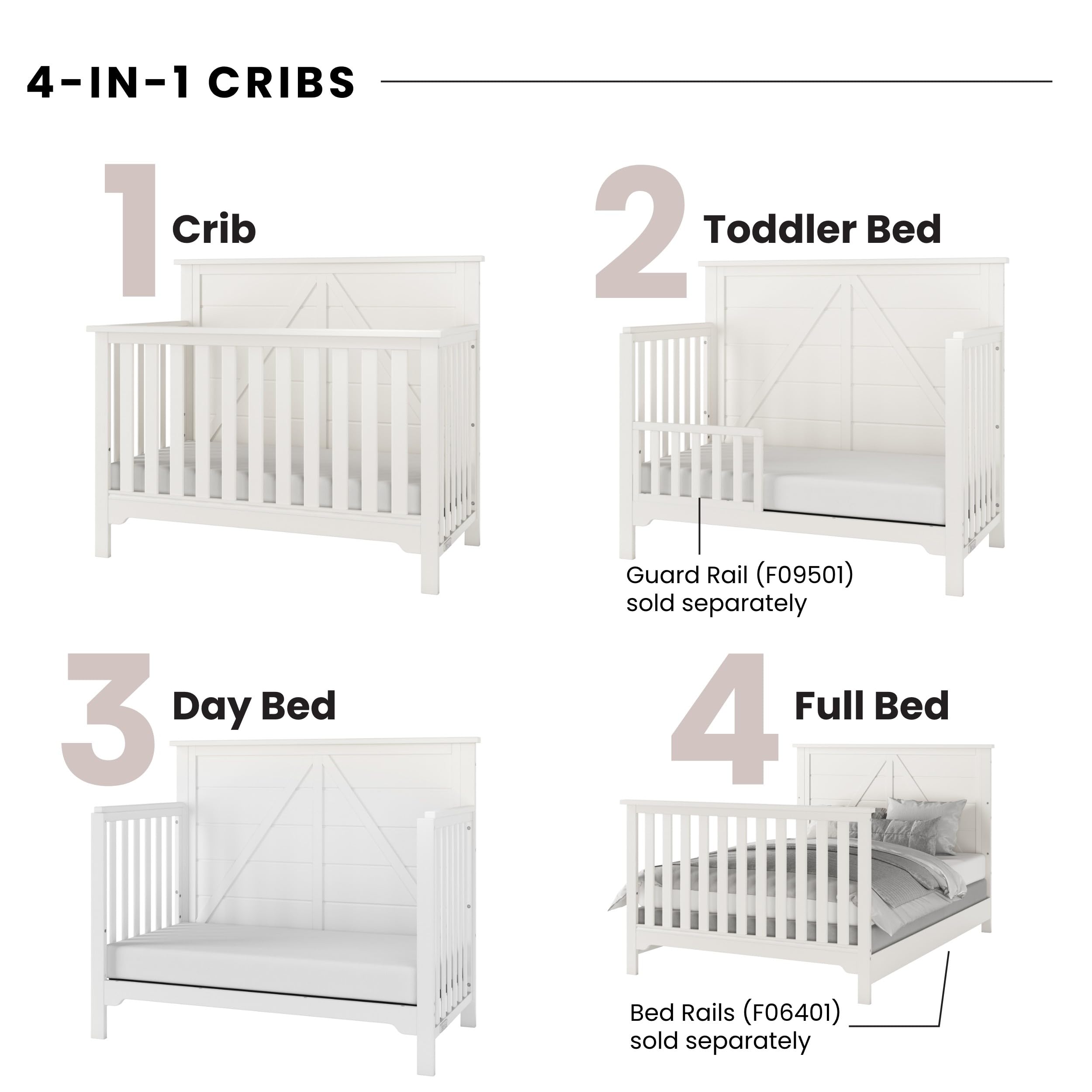 4-in-1 Convertible Crib Nursery Furniture Set with Dresser and Nightstand