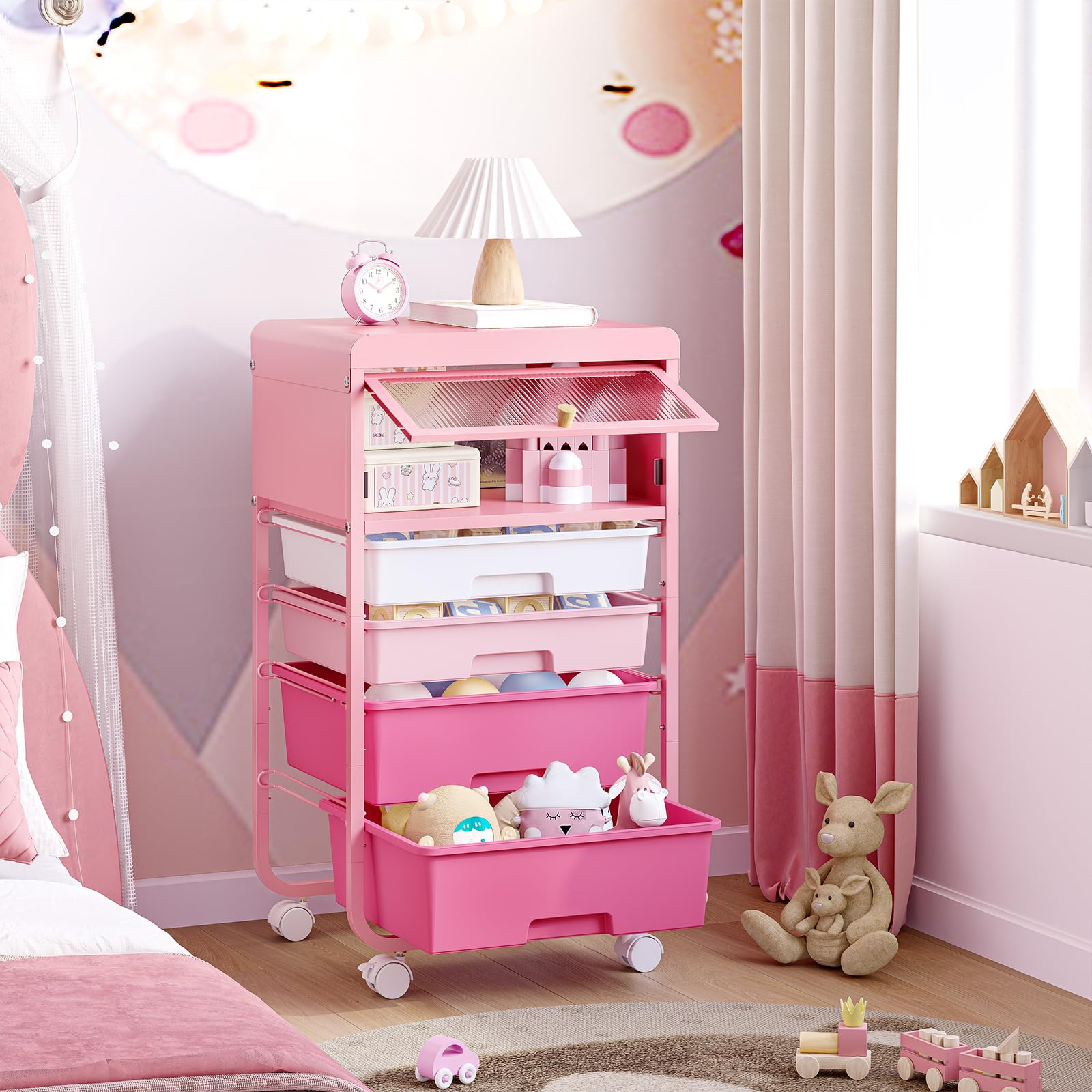 4-Drawer Rolling Storage Cart with Dust-Proof Door