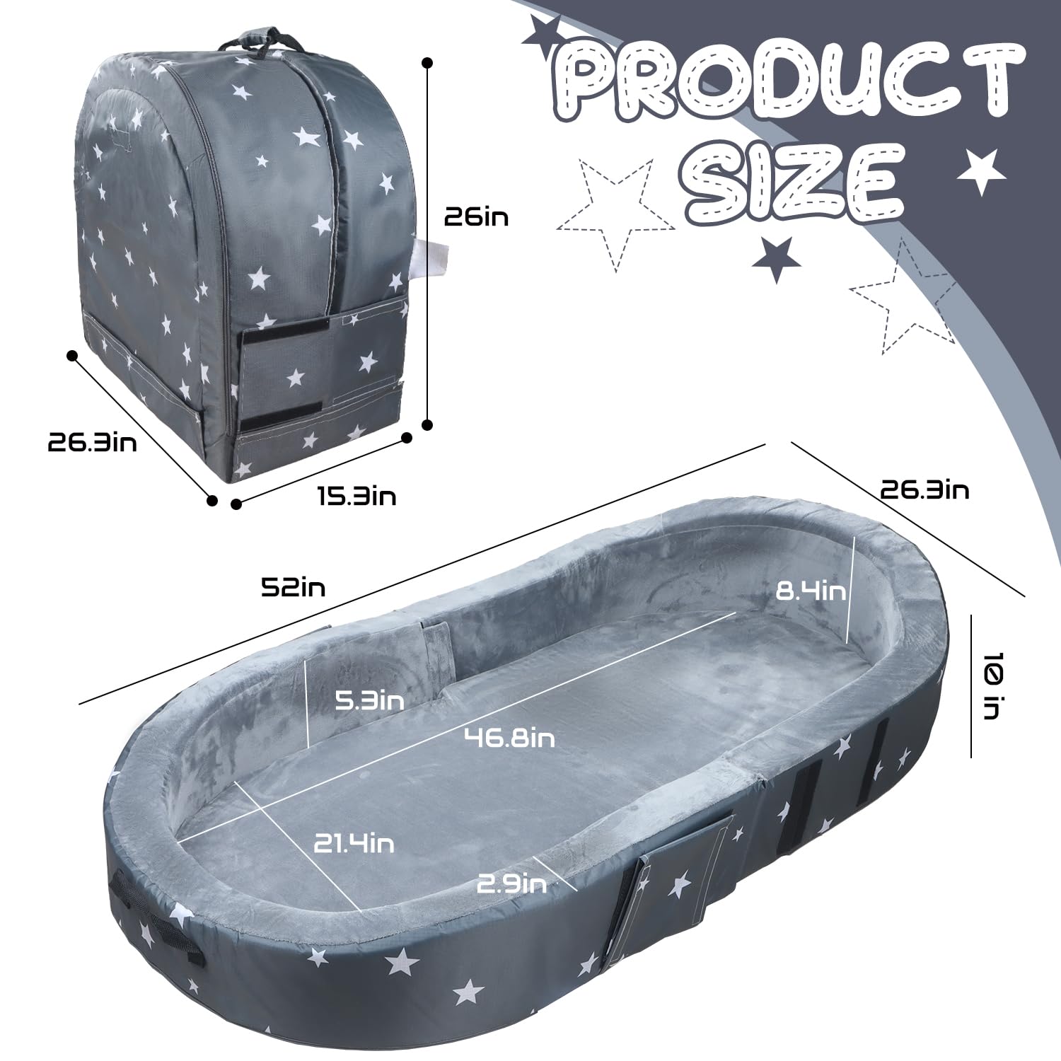 Portable Foldable Toddler Travel Bed with Storage