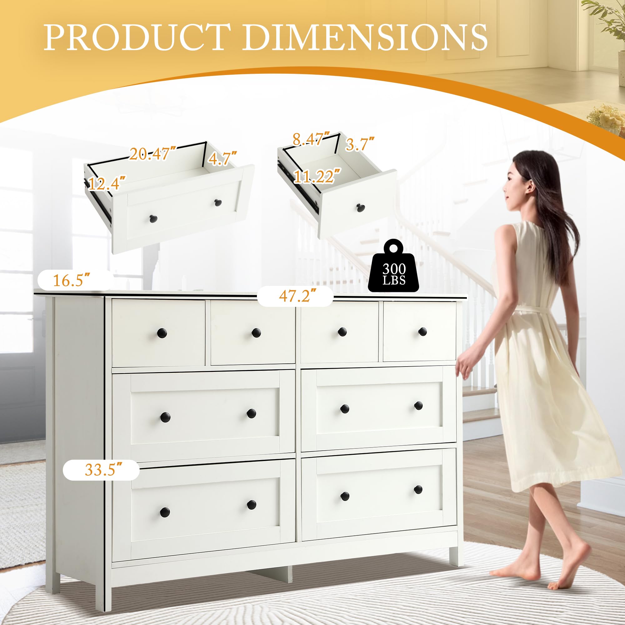 8 Drawer Wooden Dresser with Metal Knobs