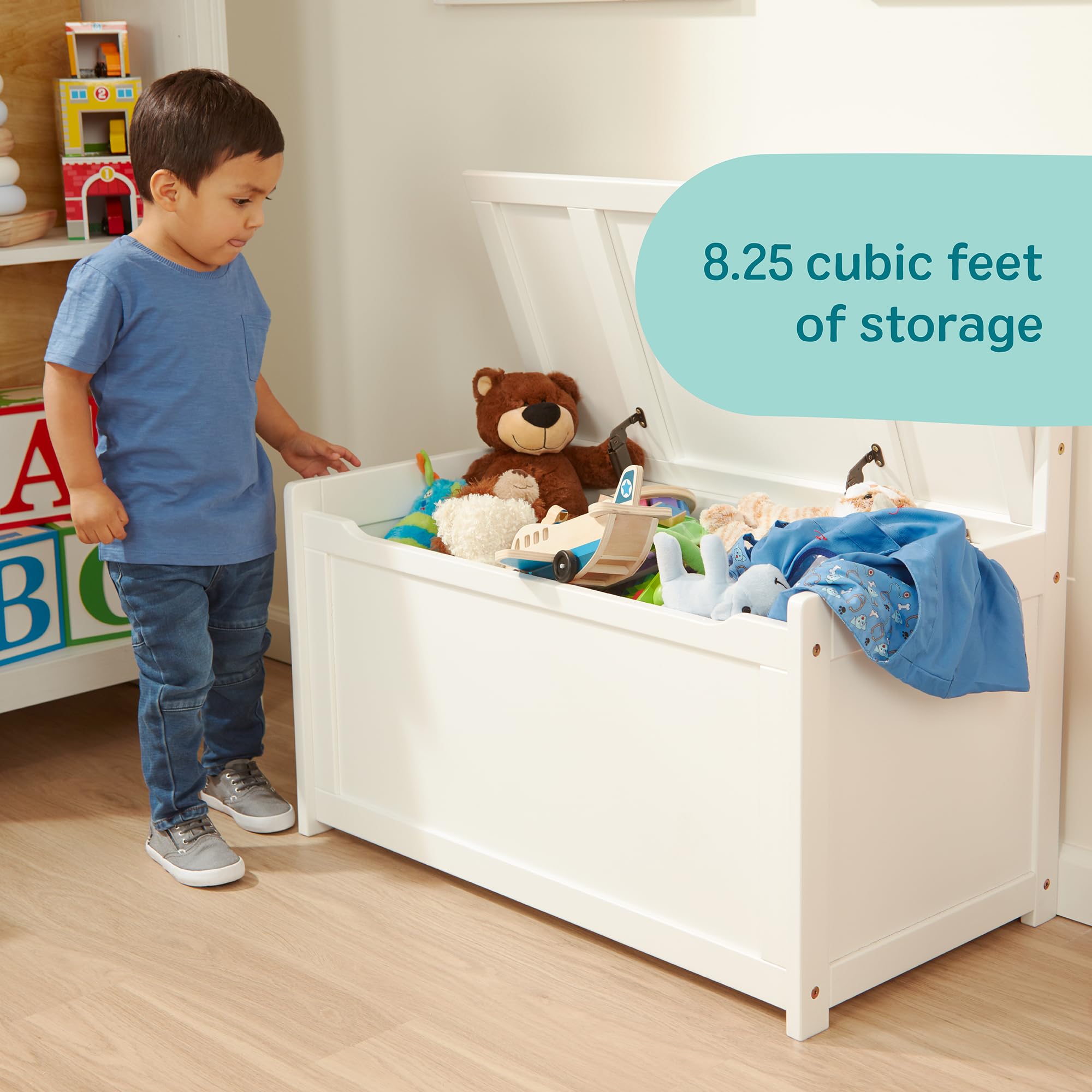 Wooden Toy Storage Chest with Safety-Hinged Lid