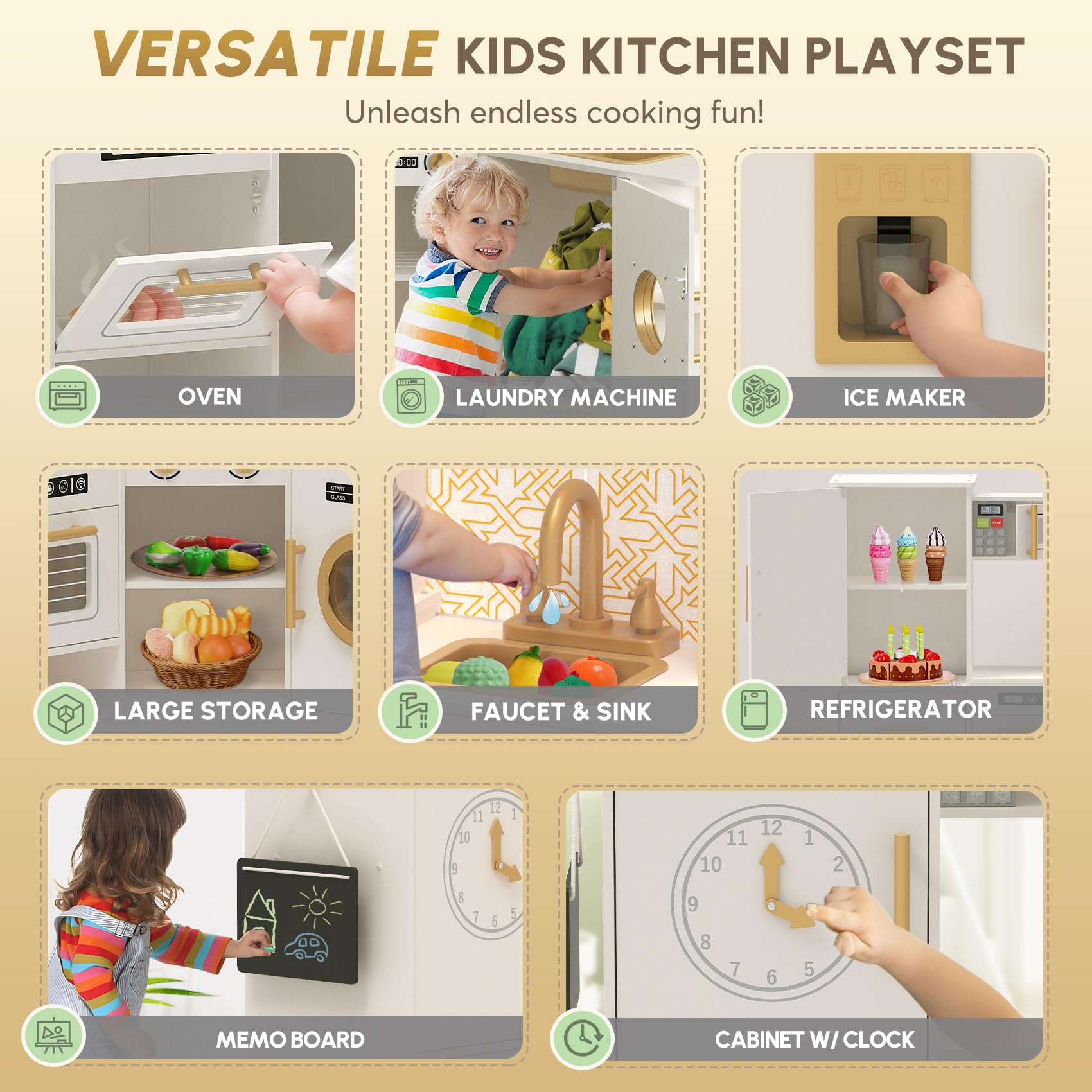 Wooden Play Kitchen with Lights and Sounds for Kids