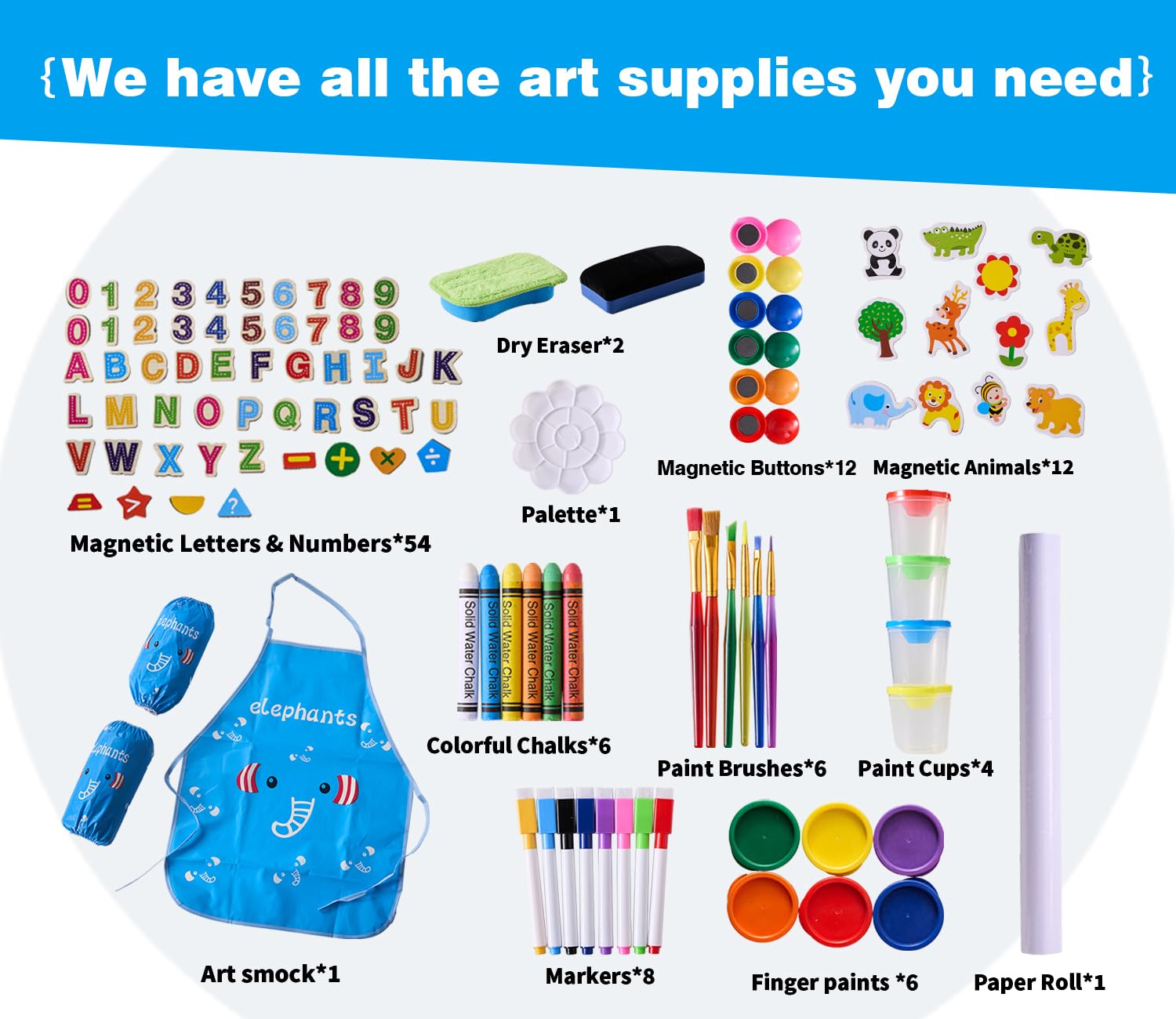 Art Easel for Kids - Adjustable Wooden Double-Sided Magnetic Whiteboard and Chalk Board with Paper Roll, Including 100+ Drawing Accessories - Foldable Painting Birthday Gifts for Boys Girls Ages 3-12