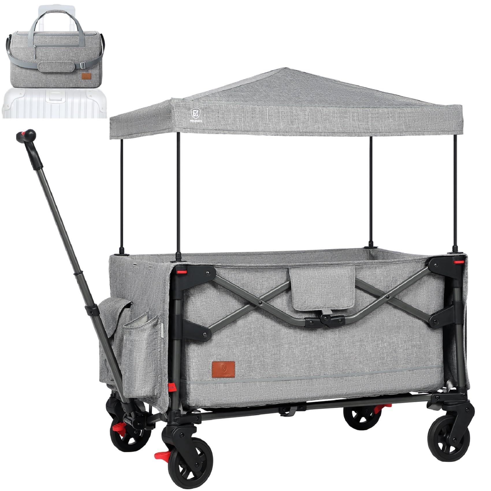 Foldable into Bag Travel Wagon Stroller for 2 Kids & Cargo, Collapsible Toddler Wagon