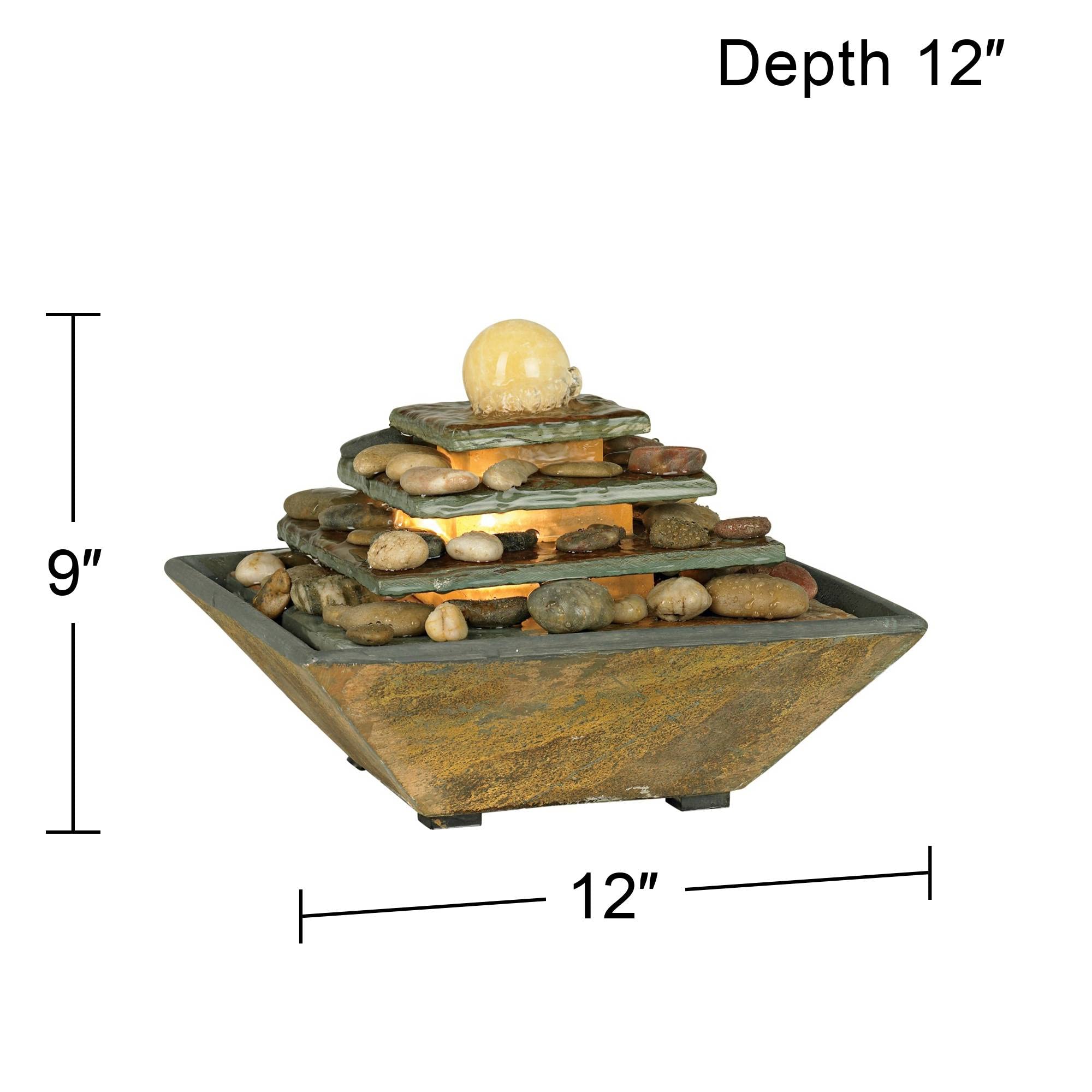 Pyramid Slate Stone Tabletop Fountain with LED Light