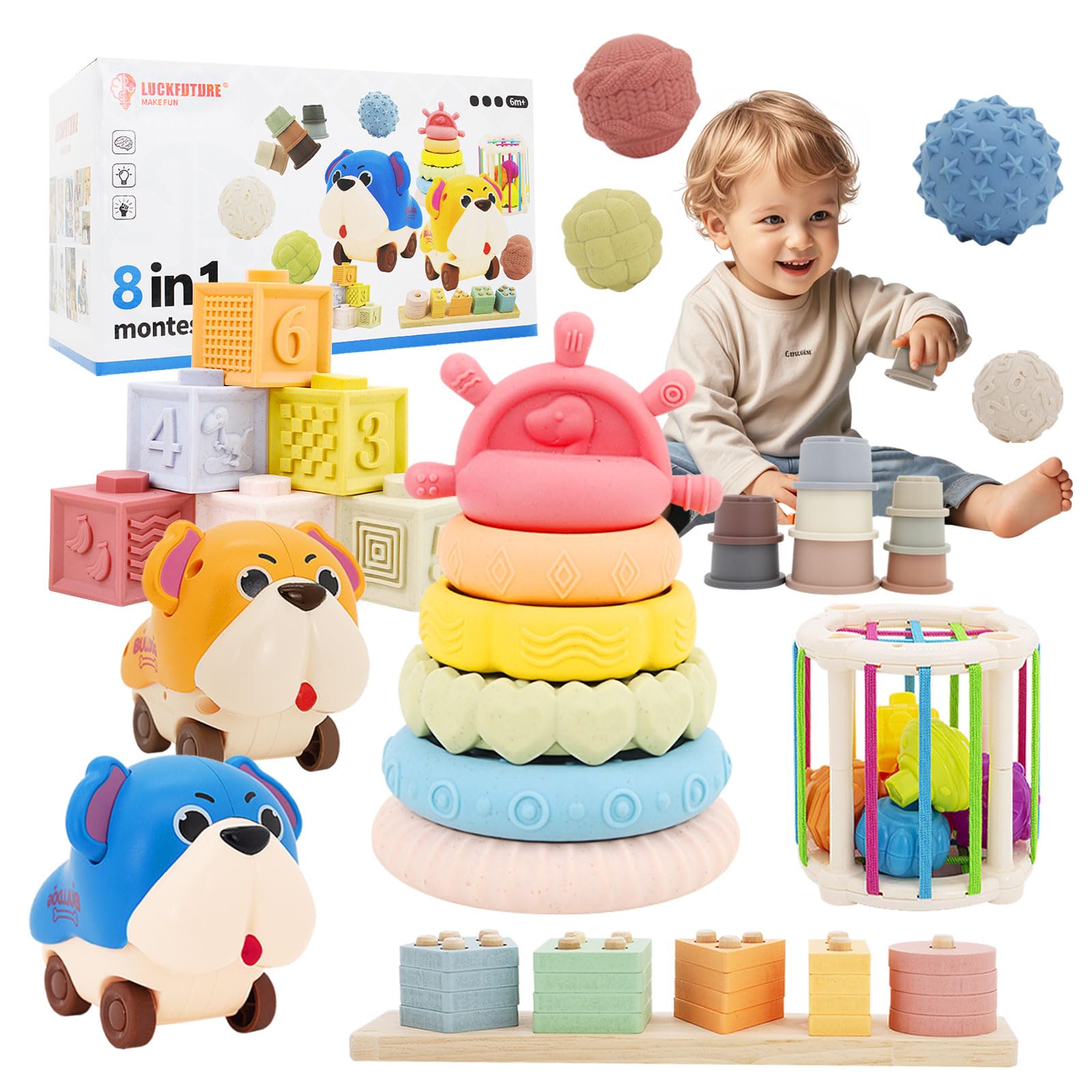 Premium Baby Toys for 6-18 Months, 8 in 1 Montessori Toys Set