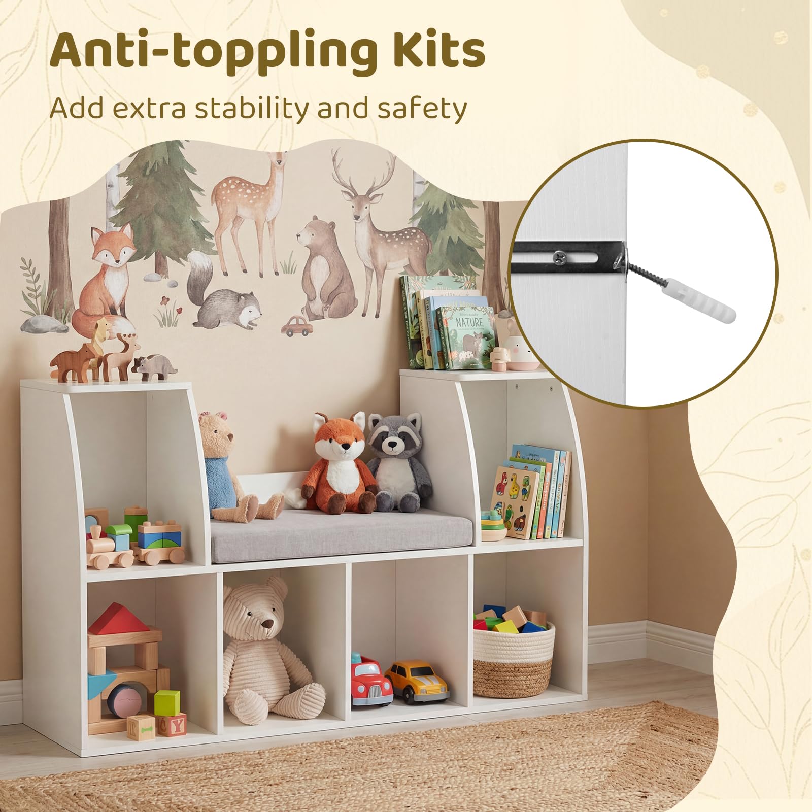 Kids Bookshelf with Reading Nook and Storage Bench