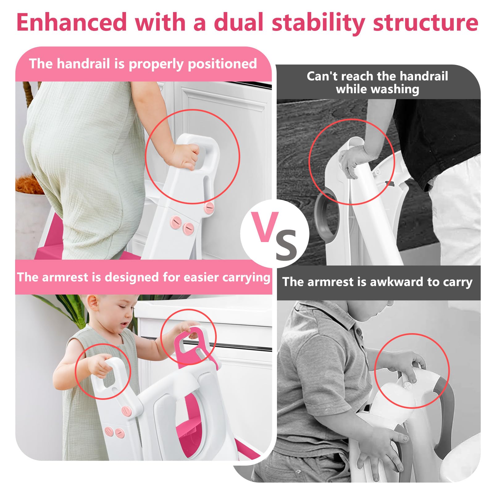 Beavtaens Easy Storage Potty Training Seat with Ladder, Adjustable Step and Toilet Seat Height, Easy-Grip Handles for Climbing, Foldable Portable Toddler Toilet Trainer, Perfect for Small Bathrooms