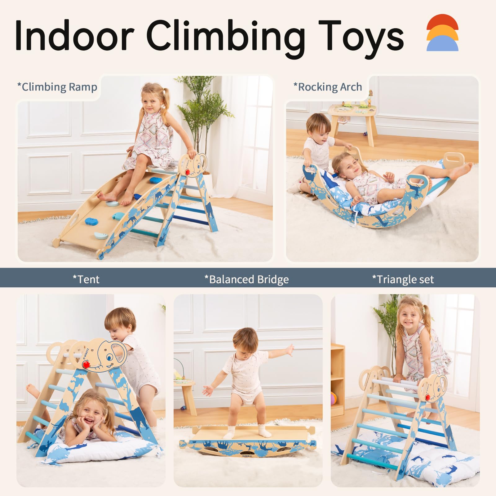8-in-1 Pikler Triangle Climbing Set with Ramp and Arch