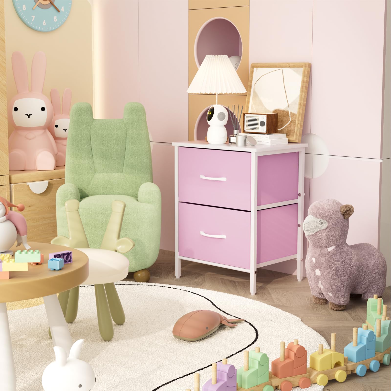 Nightstand Set of 2, Kids Dresser with 2 Drawers