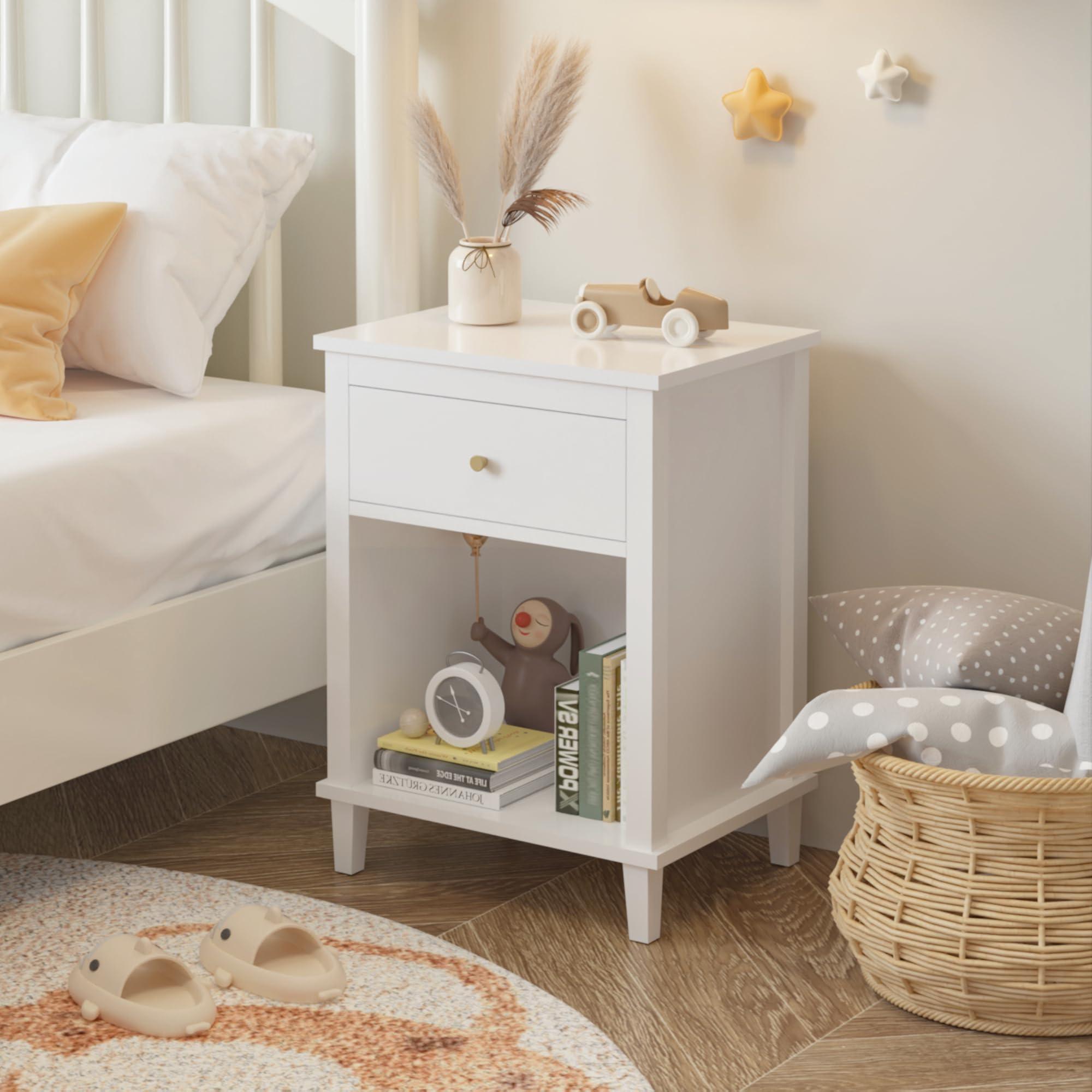 Kids Nightstand with Drawer and Storage Shelf