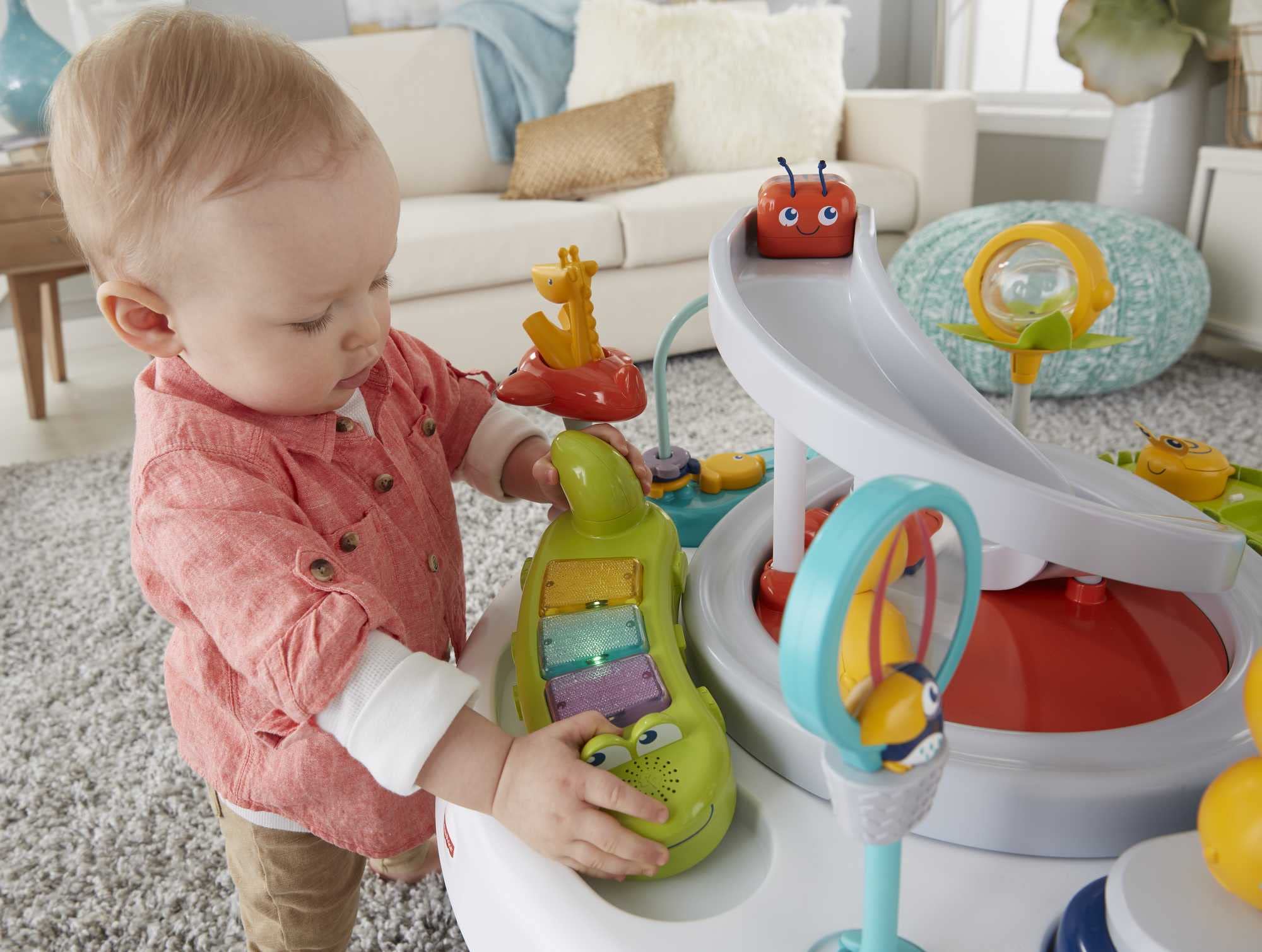 Baby to Toddler Toy 2-In-1 Sit-To-Stand Activity Center with Music Lights and Spiral Ramp