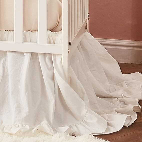 Boho Bohemian Girl Baby Nursery Crib Bed Skirt Dust Ruffle - Neutral Solid Color Beige