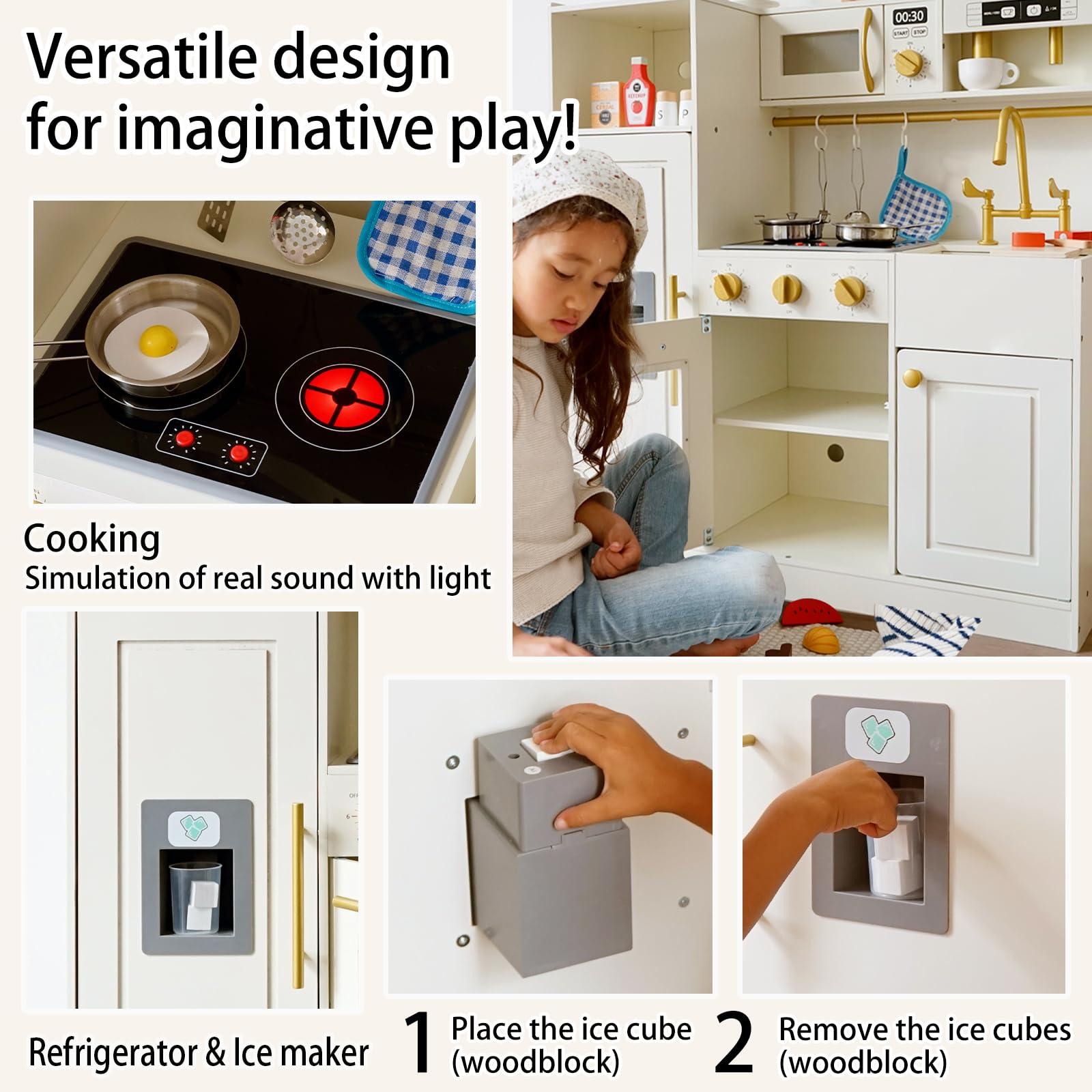 Wooden Play Kitchen Set with Lights and Sounds
