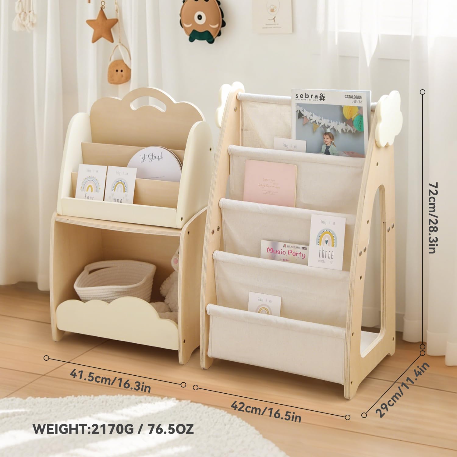 Kids Modular Wooden Bookshelf with Storage Bins