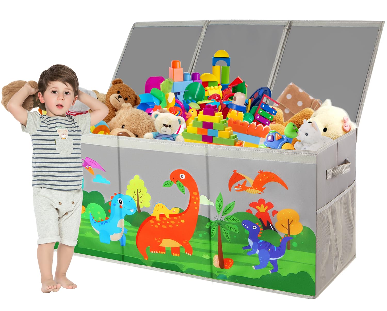 Large Toy Box Chest with Lids, Collapsible Toy Storage Organizer