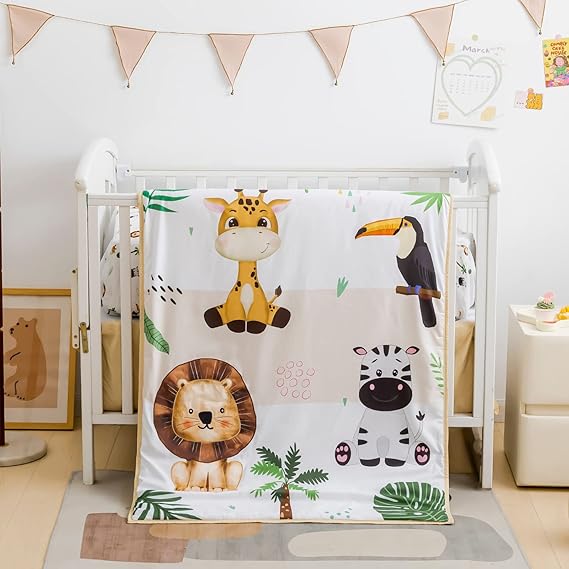 3 Piece Bedding Set for Boy Girls, Jacquard Tufted Geometric Crib Set