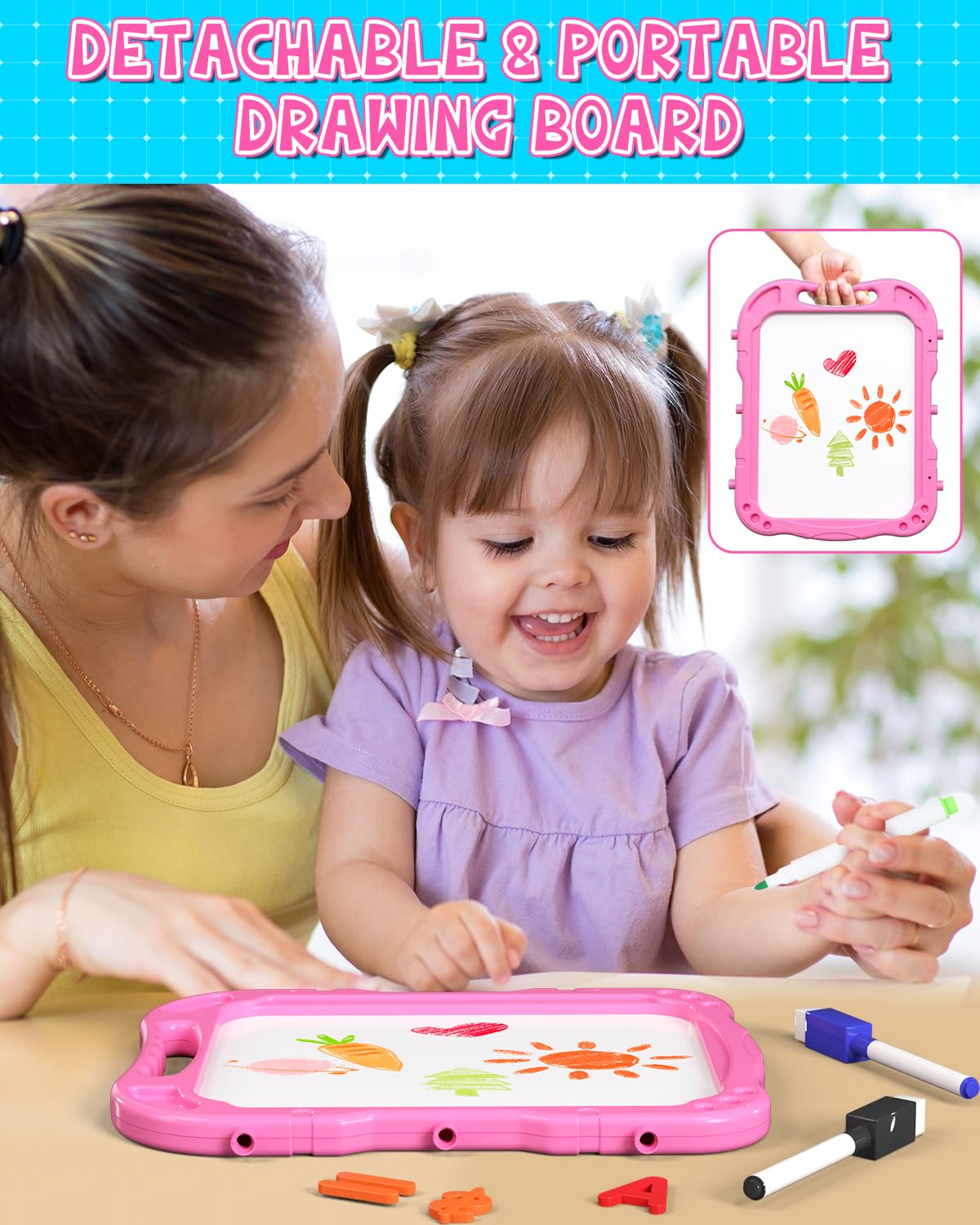 4-in-1 Double Sided Kids Art Easel with Magnetic Whiteboard and Chalkboard