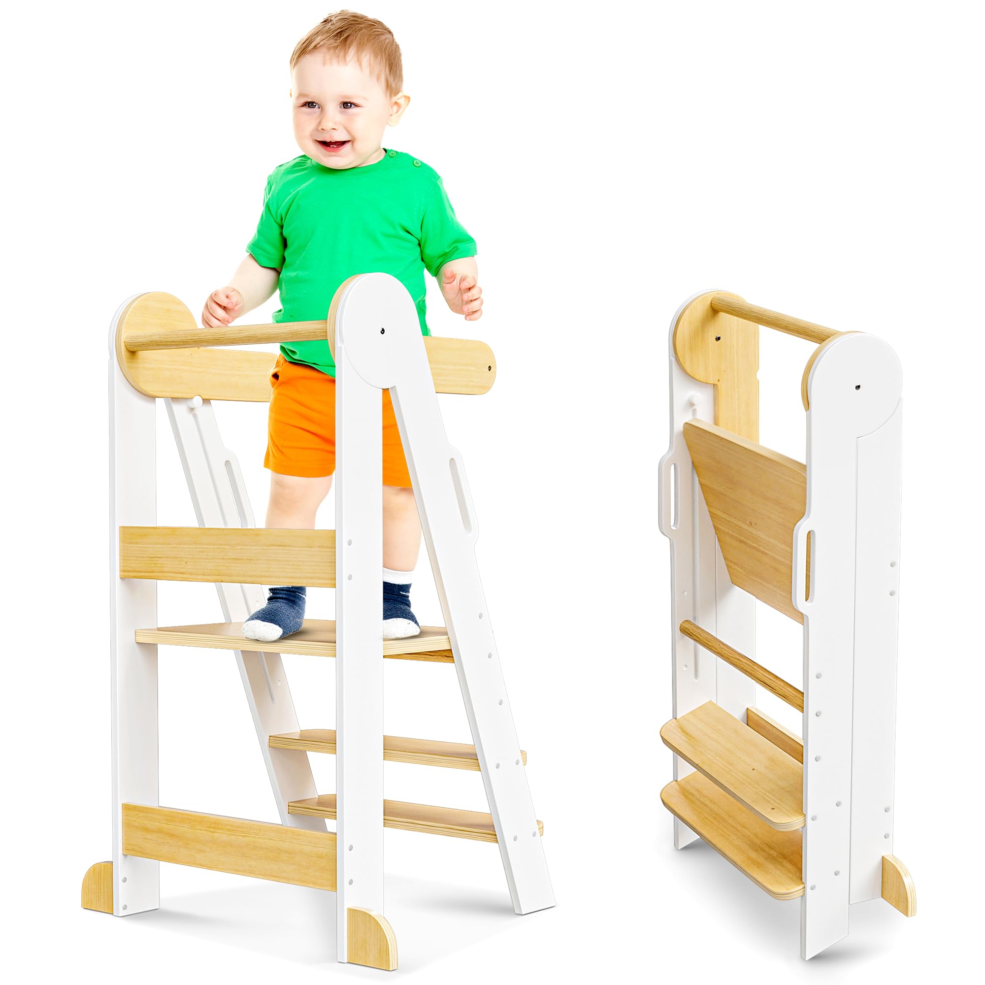 Adjustable Toddler Kitchen Step Stool with Safety Rails