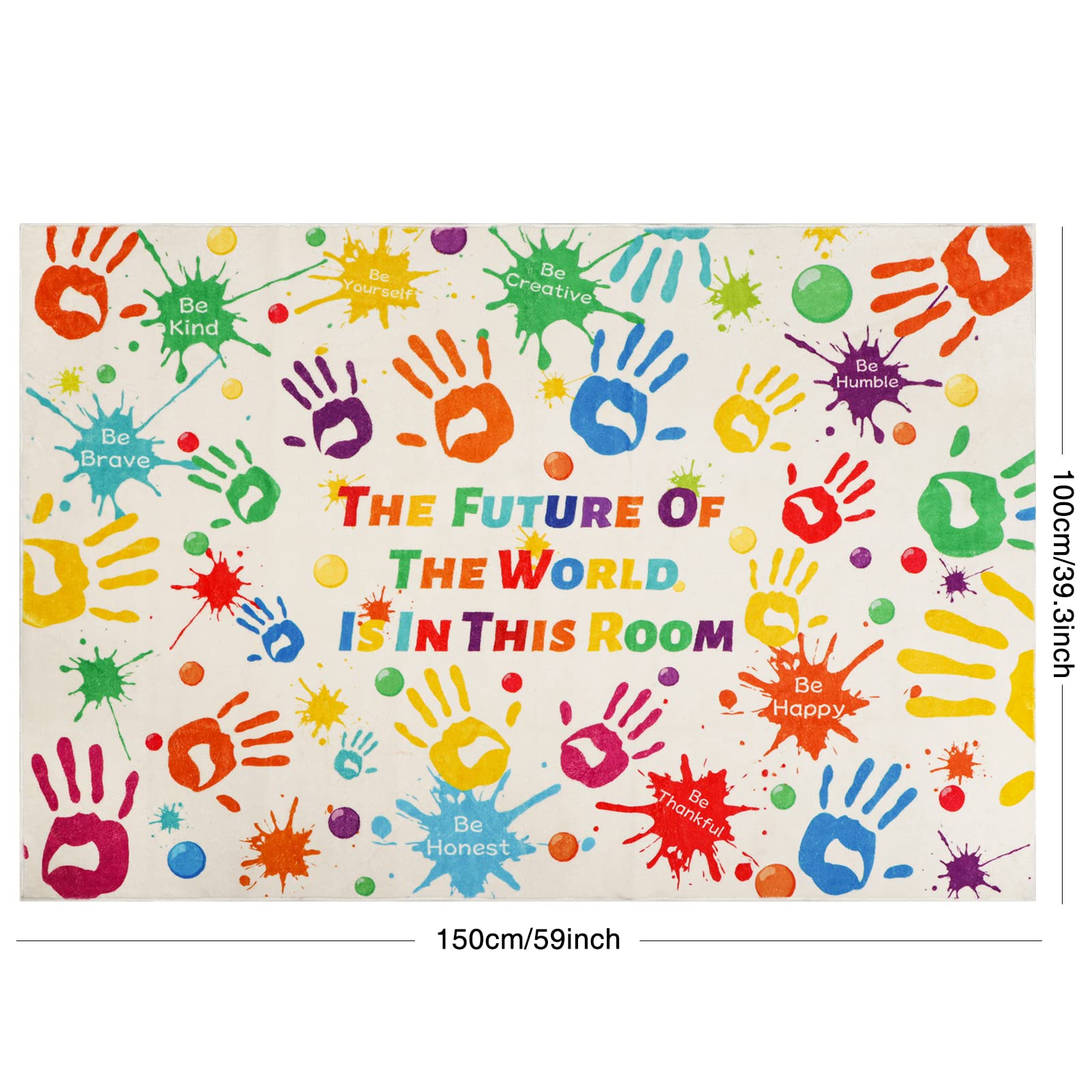 Colorful Kids Handprints Area Rug, Non-Slip Play Mat, Ultra Soft Thick Plush Indoor Rug
