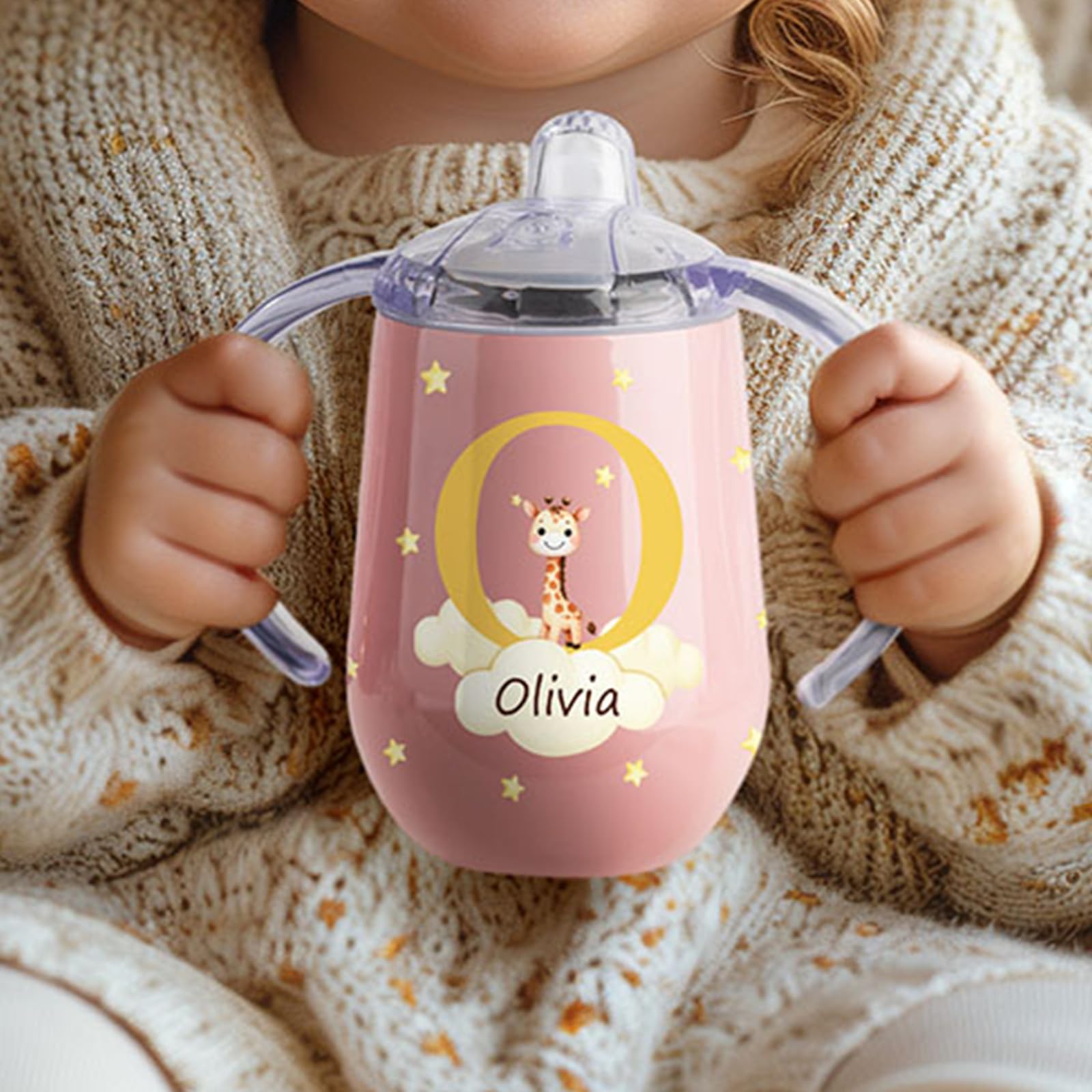 Personalized Stainless Steel Sippy Cup with Cute Forest Animals Design