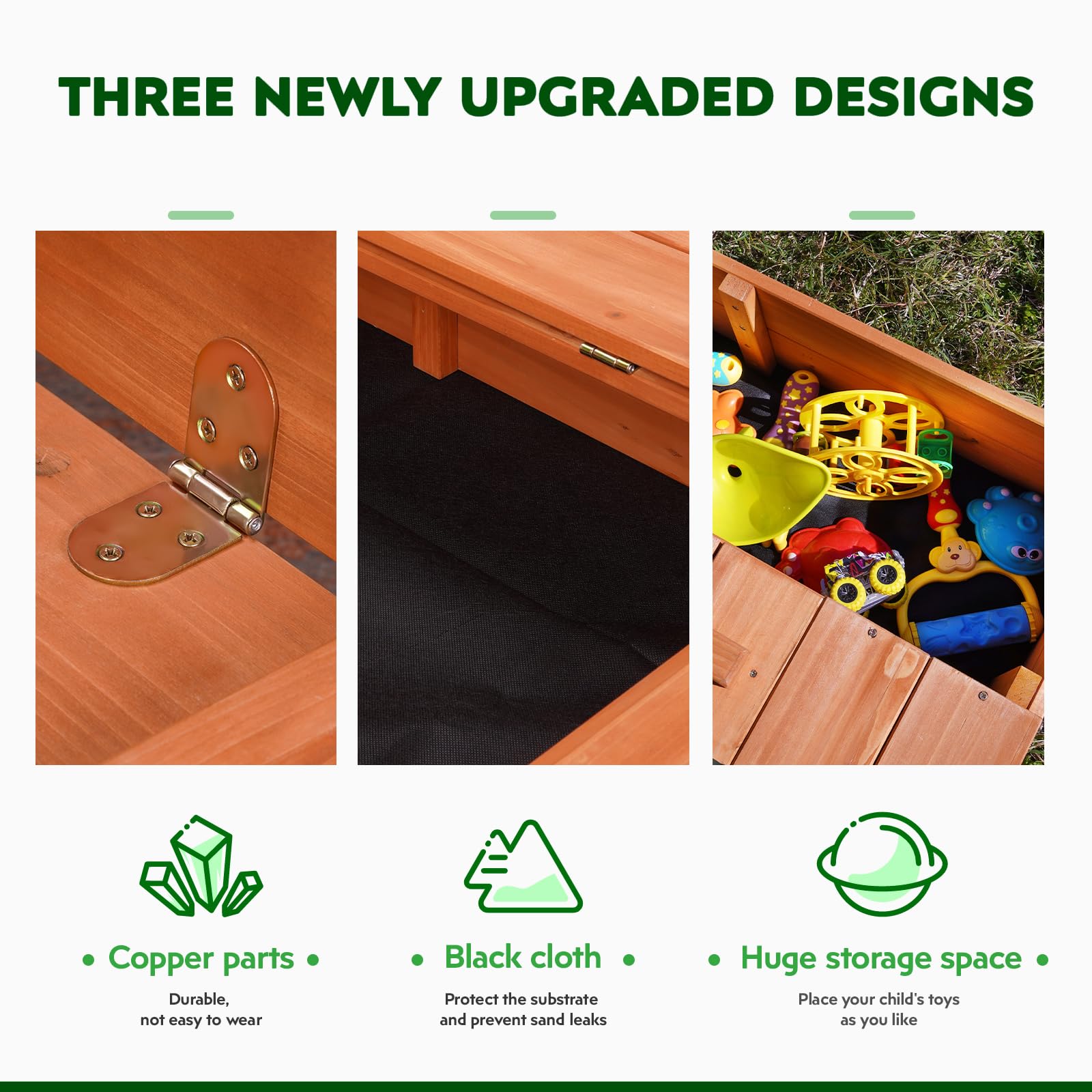 Wooden Outdoor Sandbox with Cover 47x47 Inch