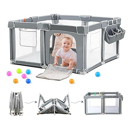 Foldable Baby Playpen 59"×71", Out-of-The-Box Ready Playpen for Babies and Toddlers