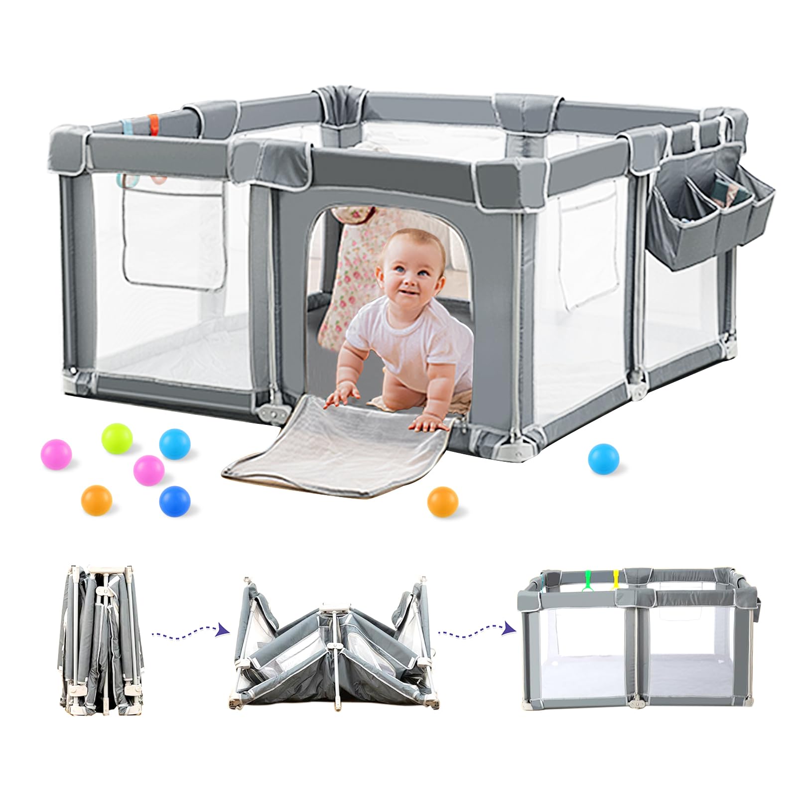 Foldable Baby Playpen 59"×71", Out-of-The-Box Ready Playpen for Babies and Toddlers