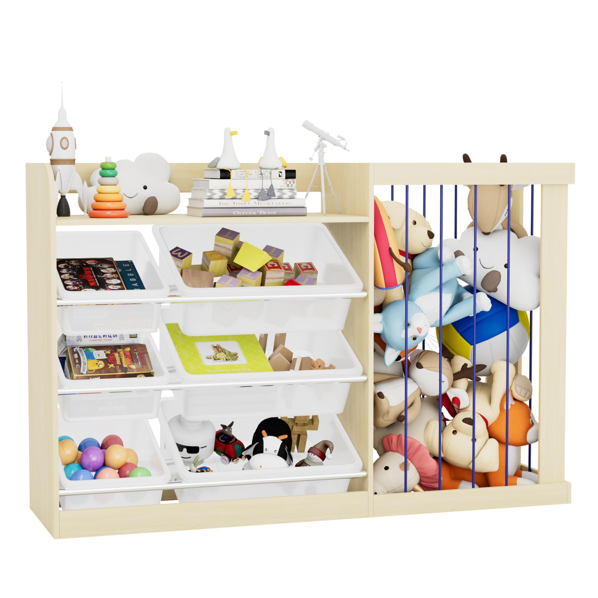 Kids Toy Storage Organizer with 6 Removable Plastic Bins Toddler Montessori Bookshelf
