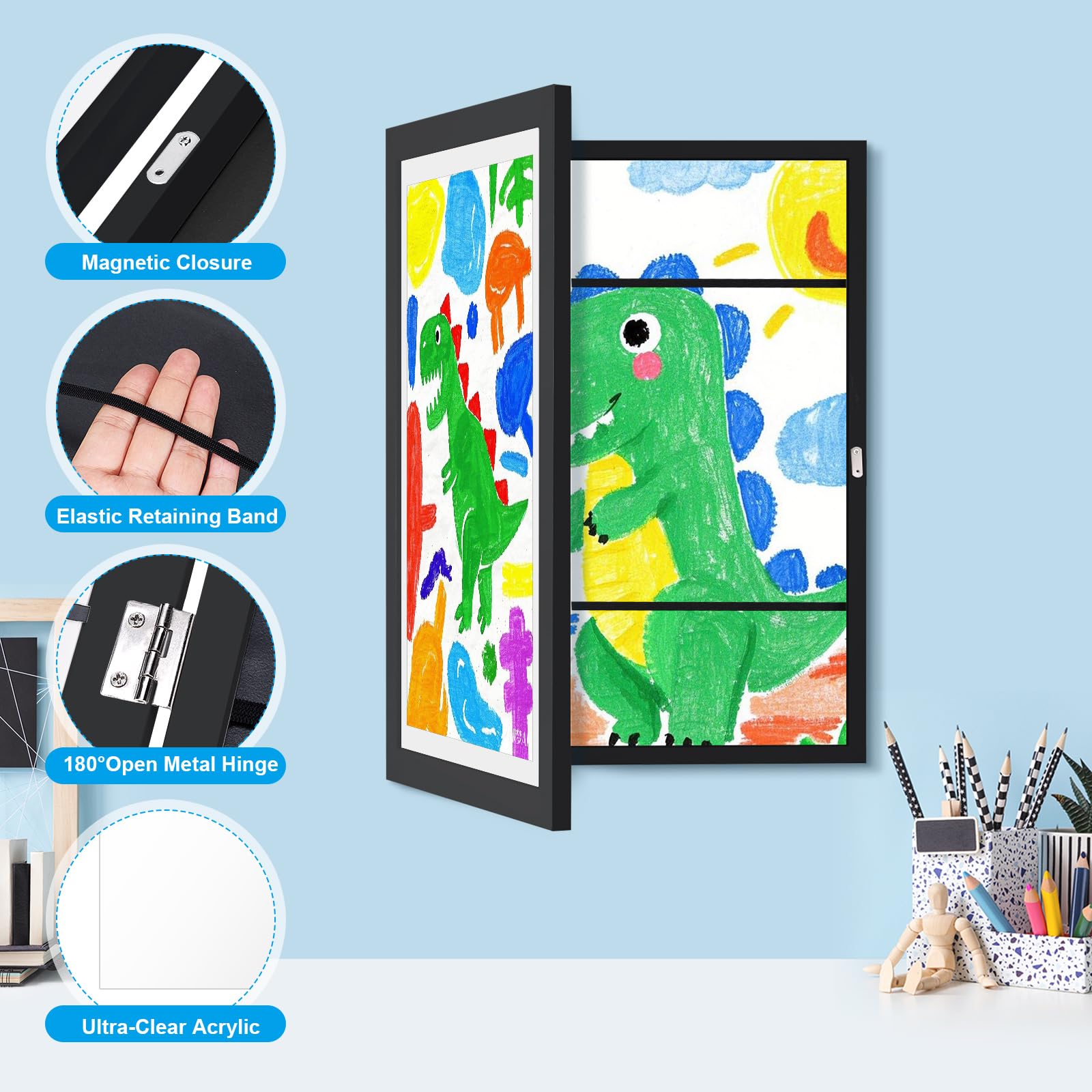 Kids Art Display Frame 11x14 Front Opening with Changeable Mats