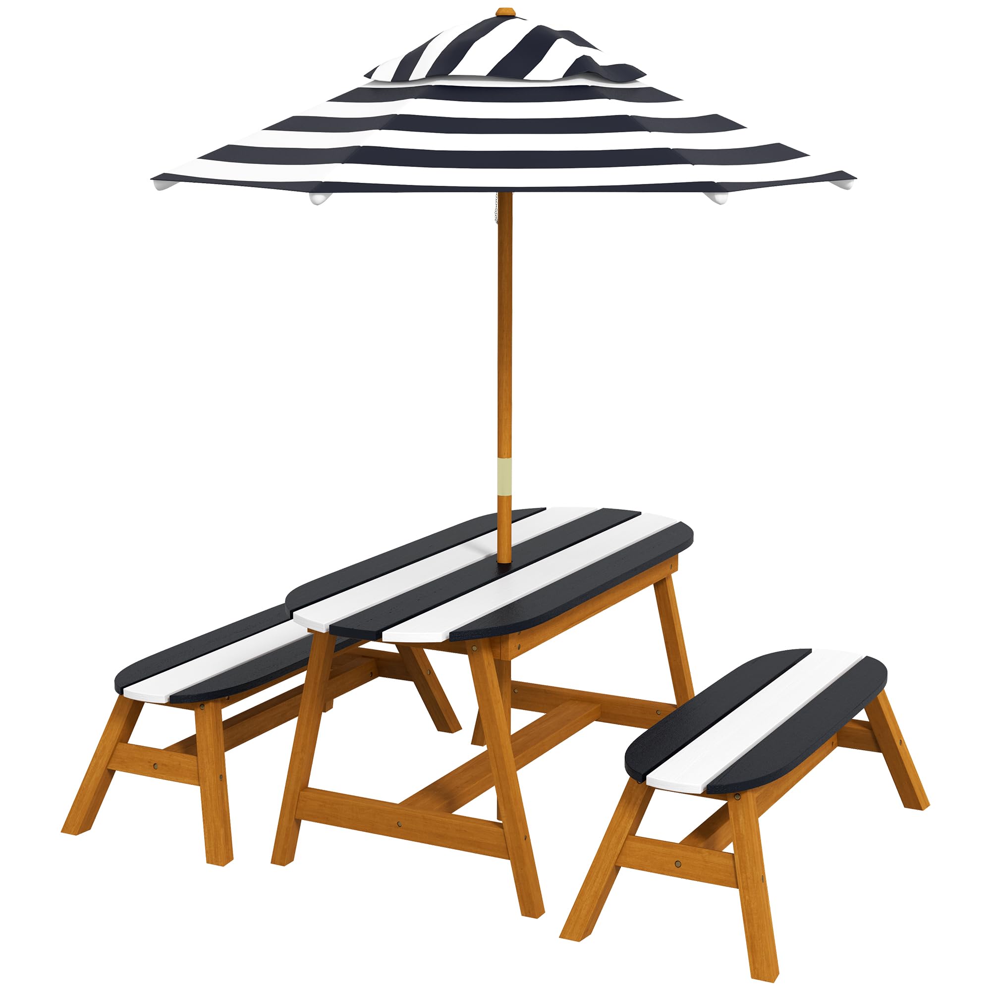 Kids Picnic Table Set, Wooden Kids Table and Benches Set with Removable Umbrella
