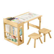 Kids Art Table and 2 Chairs Set, Kids Craft Table with Roll Paper & Storage