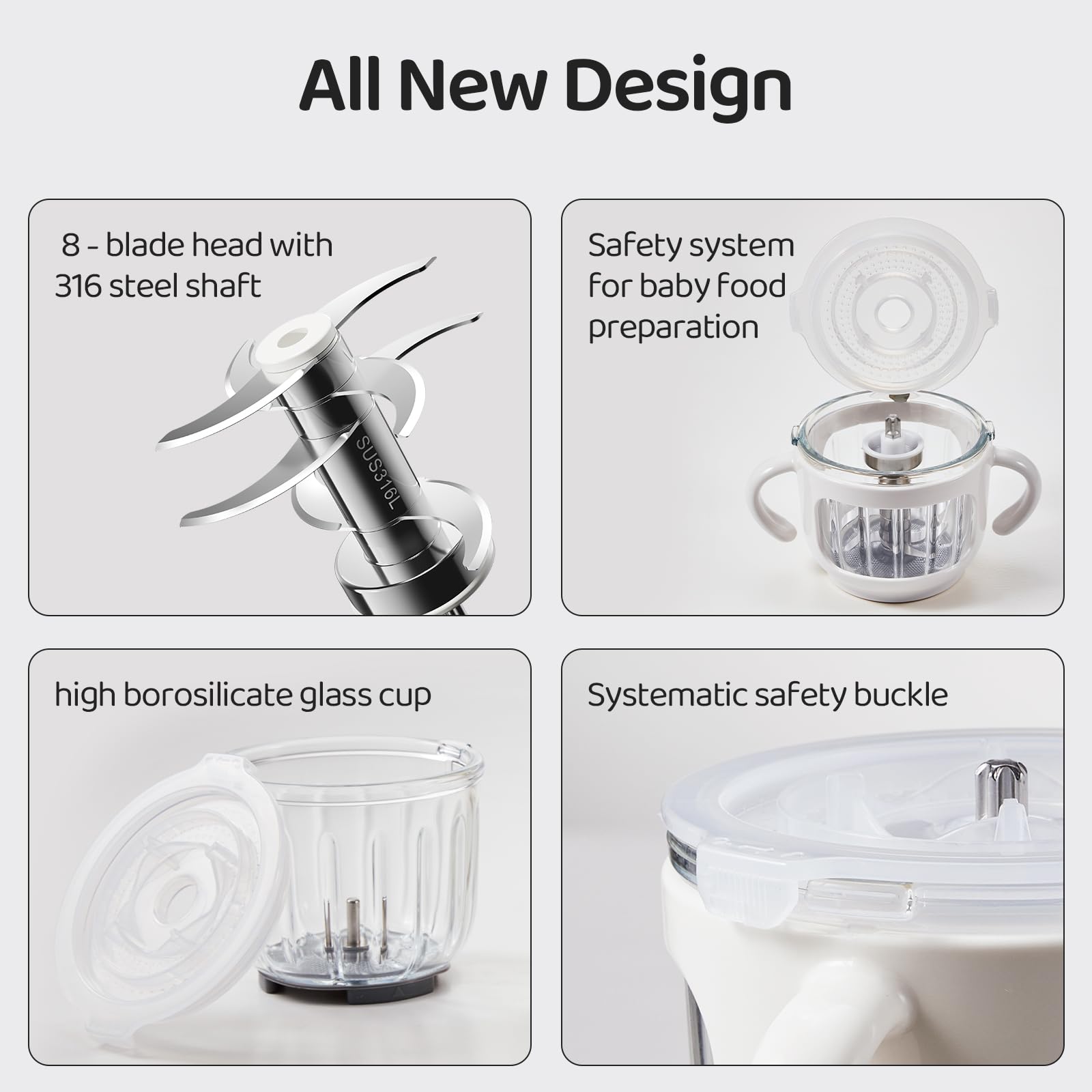 PLODON Baby Food Maker - Food Puree Processor, Fruits, Vegetables, Meats and Potatoes Mini Food Blender, Suitable for Avocados, Grapes and Strawberries Space Silver, 10 oz Gift Package