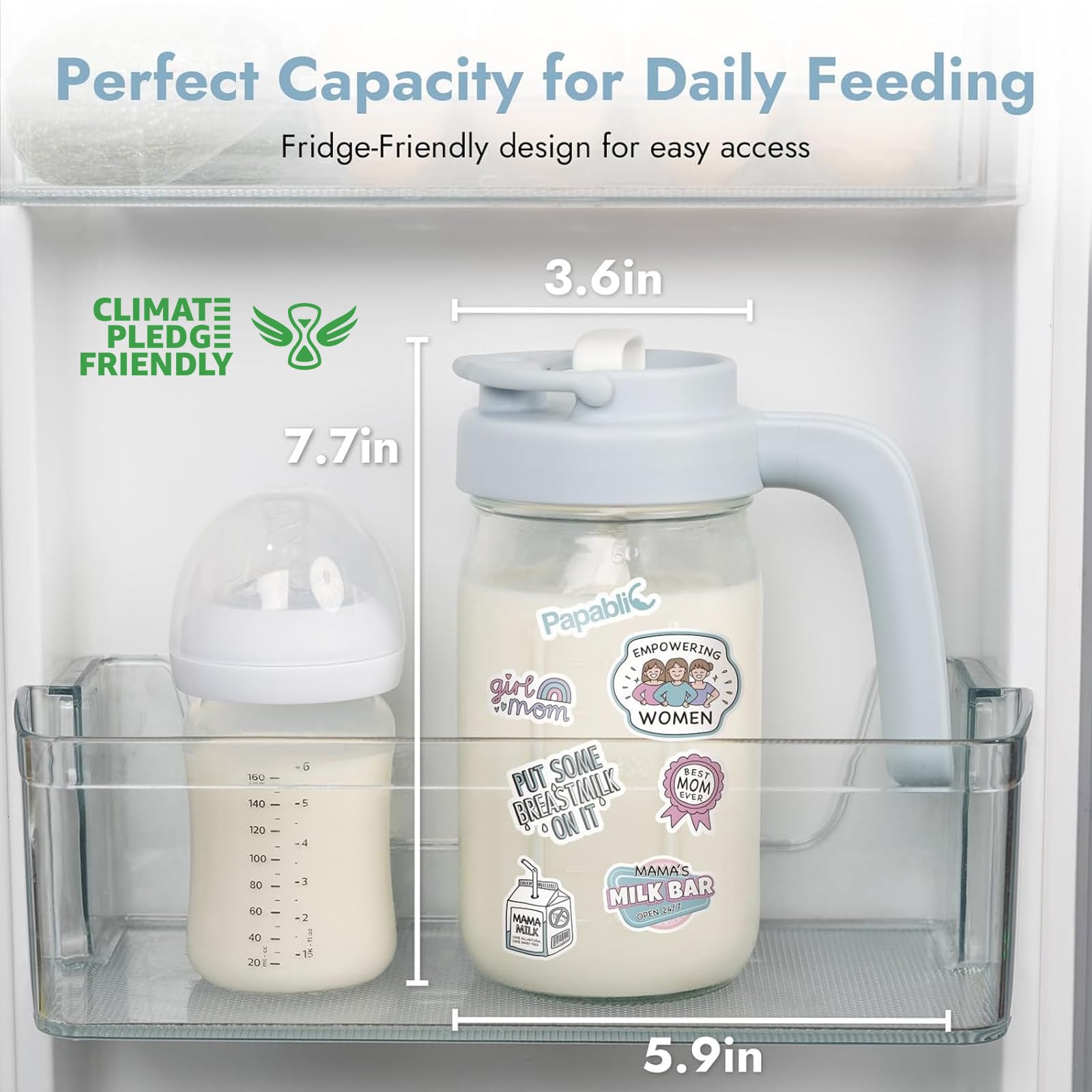 Glass Breastmilk Pitcher, Formula Mixing Pitcher with Mixing Handle Lid