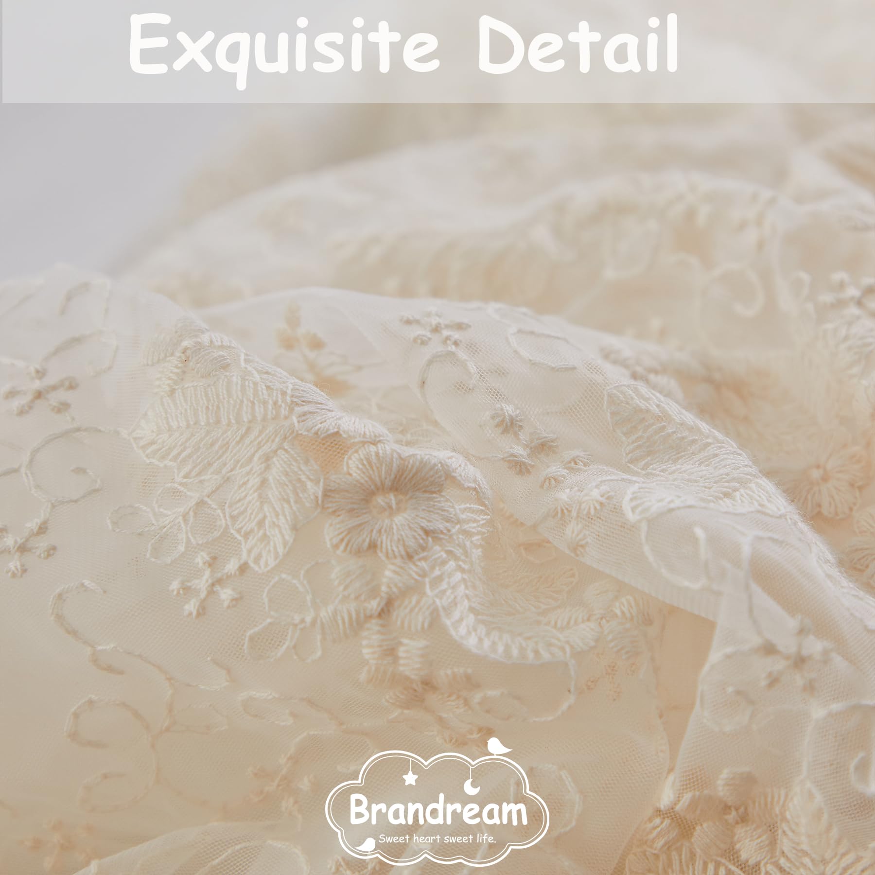 Brandream Boho Bohemian Girl Baby Nursery Lace Crib Bed Skirt Dust Ruffle - Solid Color Romantic Beige Cream Off White Farmhouse Chic 100% Cotton Ruffle Excellent Quality