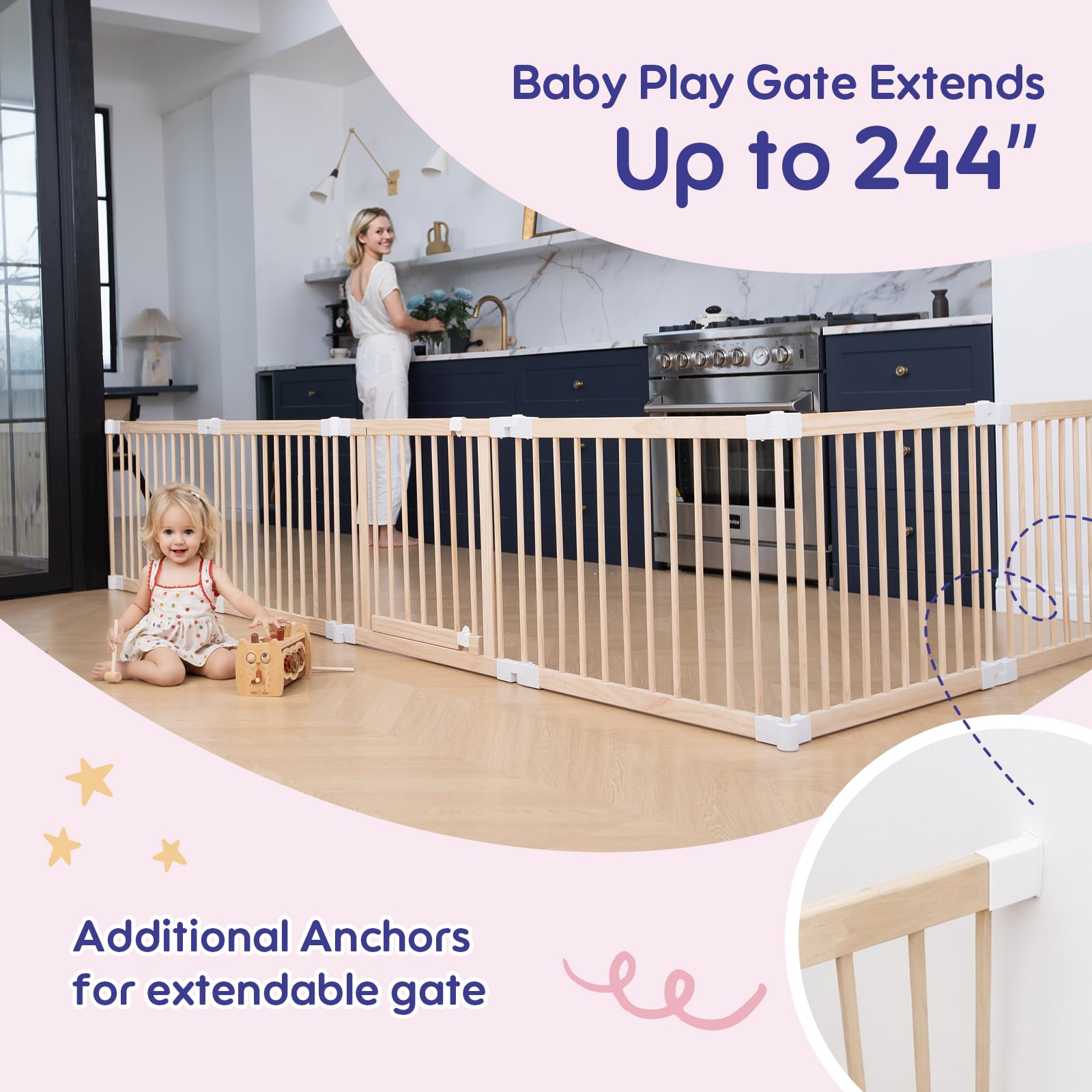 Foldable Wooden Baby Playpen 63x63x25 Inch