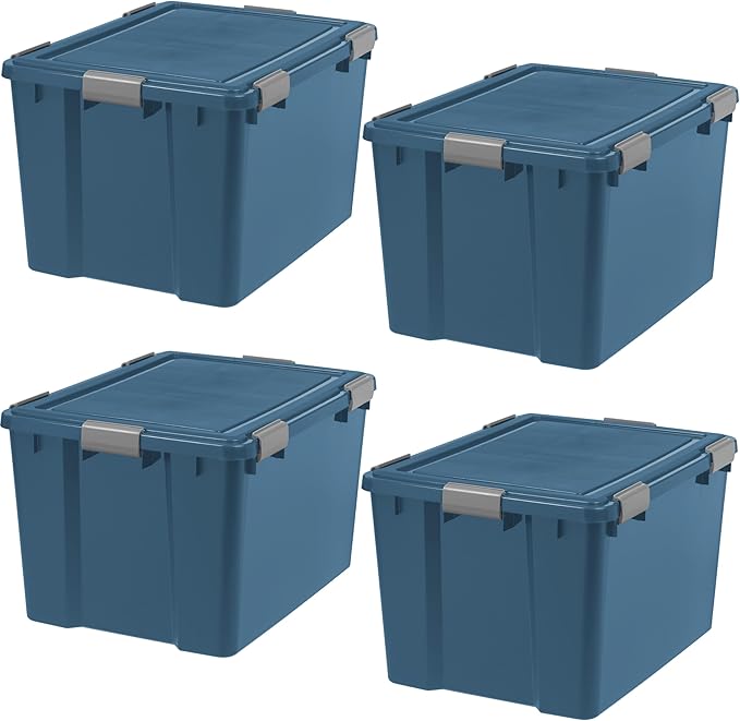 WeatherPro 103 Qt Eco-Friendly Storage Bins with Lids, 2 Pack, BPA-Free Plastic Gasket Box
