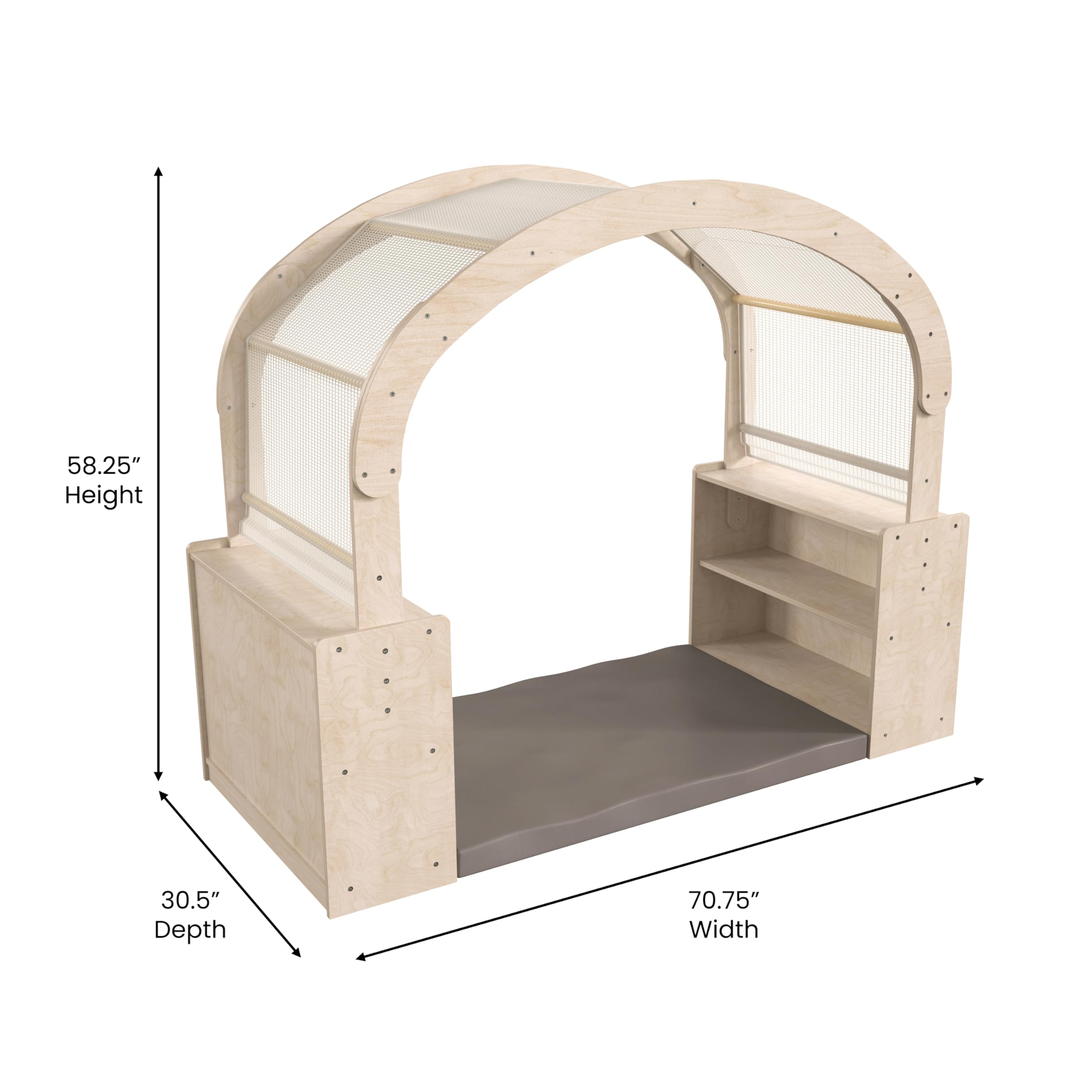 Wooden Reading Nook with Storage Shelves and Canopy