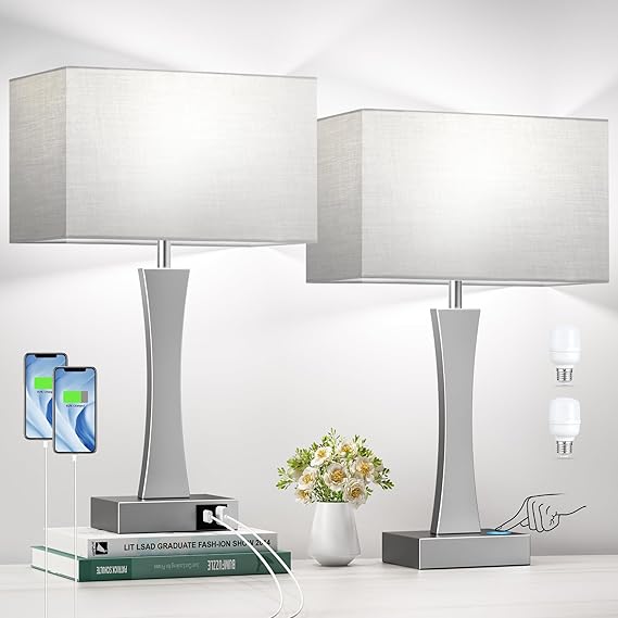 Bedside Lamps for Night Stands - 3 Way Dimmable Table Lamp for Bedroom