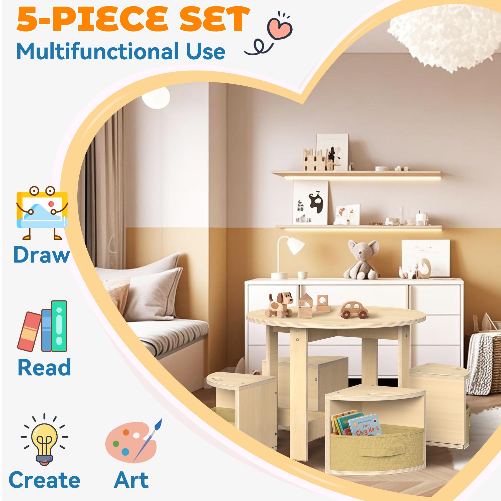 Toddler Activity Table with Storage Stools