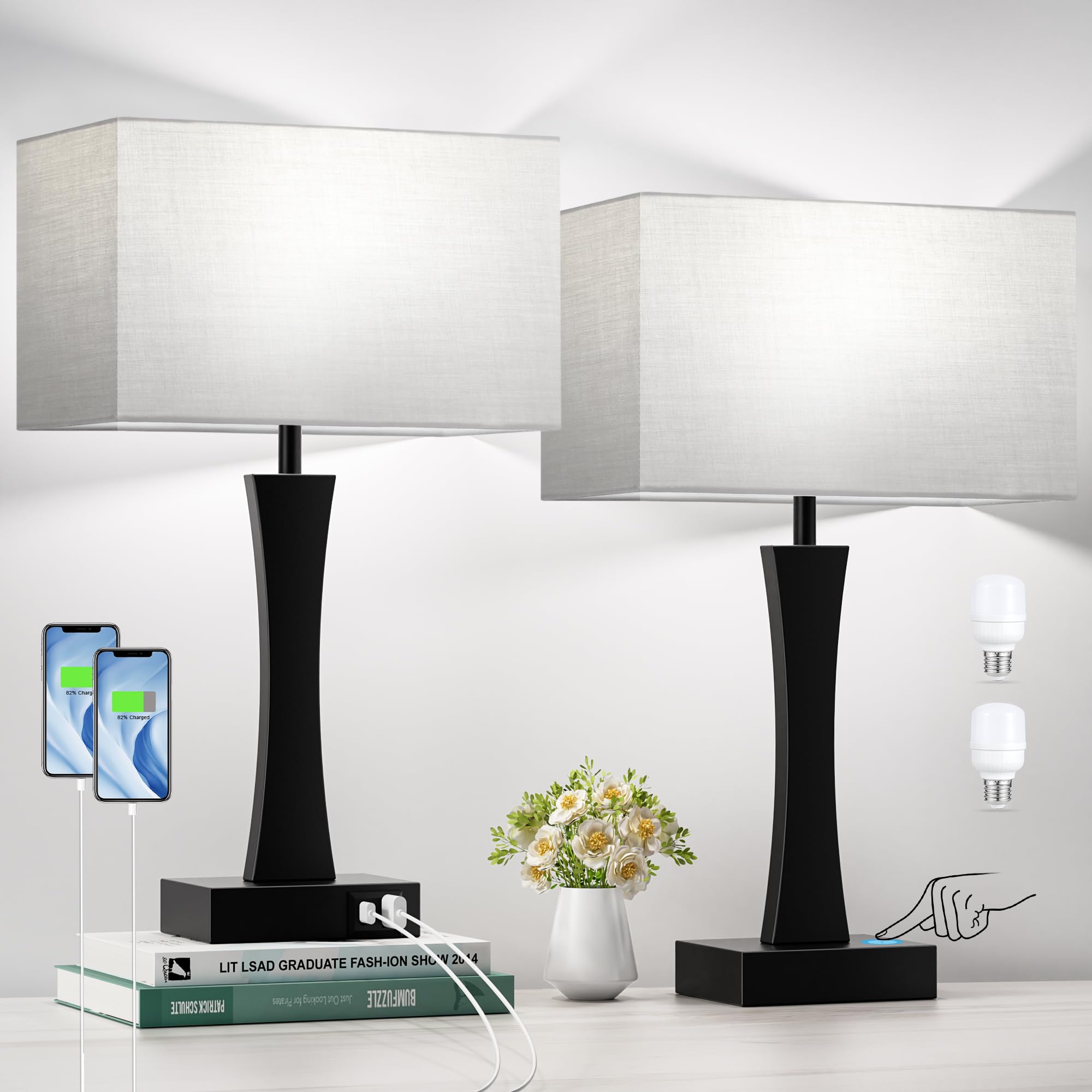 Bedside Lamps for Night Stands - 3 Way Dimmable Table Lamp for Bedroom