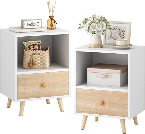 Set of 2 Modern Wood Nightstand, Bedside Table with Drawer