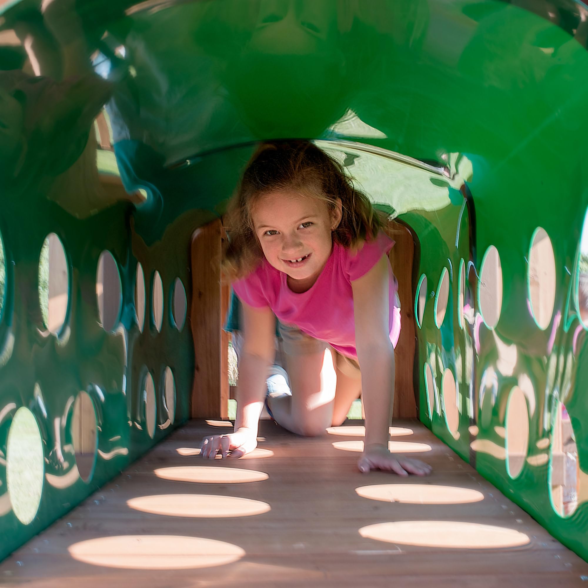 Cedar Wood Swing Set with Clubhouse, Wave Slide, and Rock Wall - Outdoor Playset